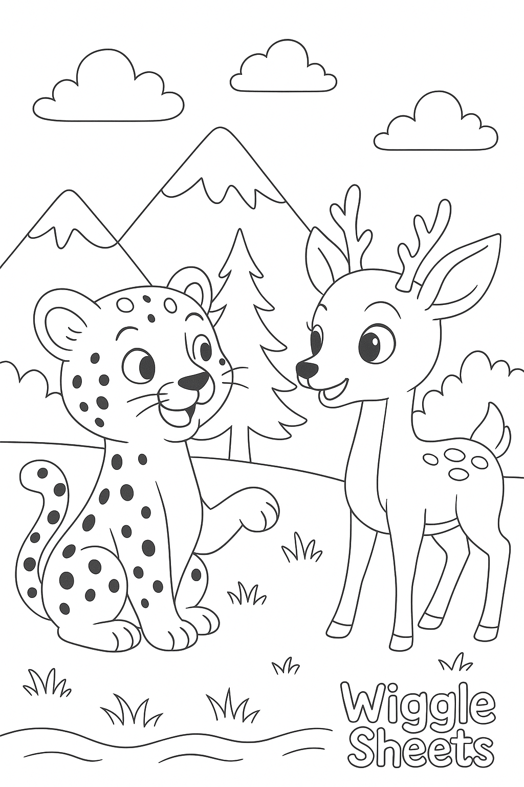 Cheetah Talking to a Deer Coloring Page