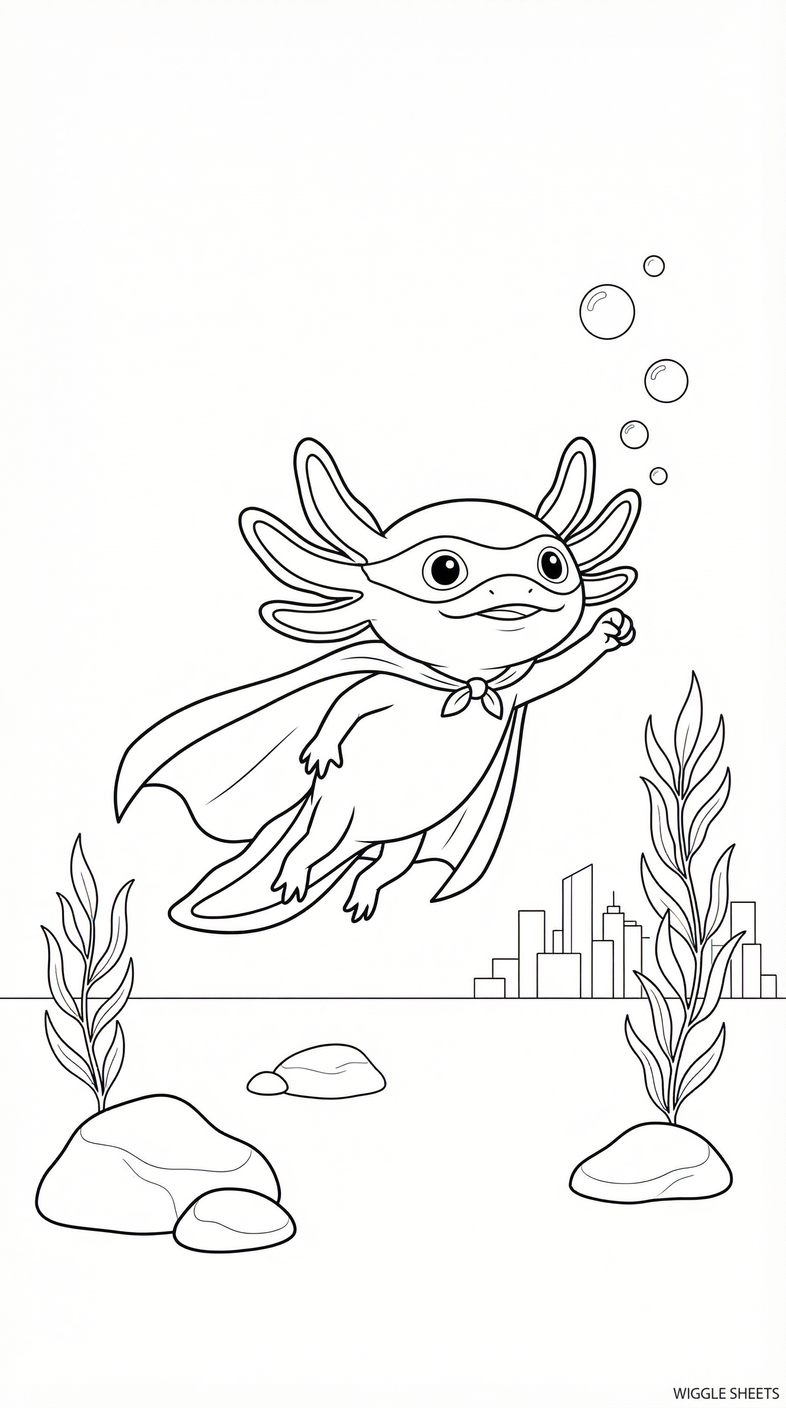 Axolotl Superhero Coloring Page