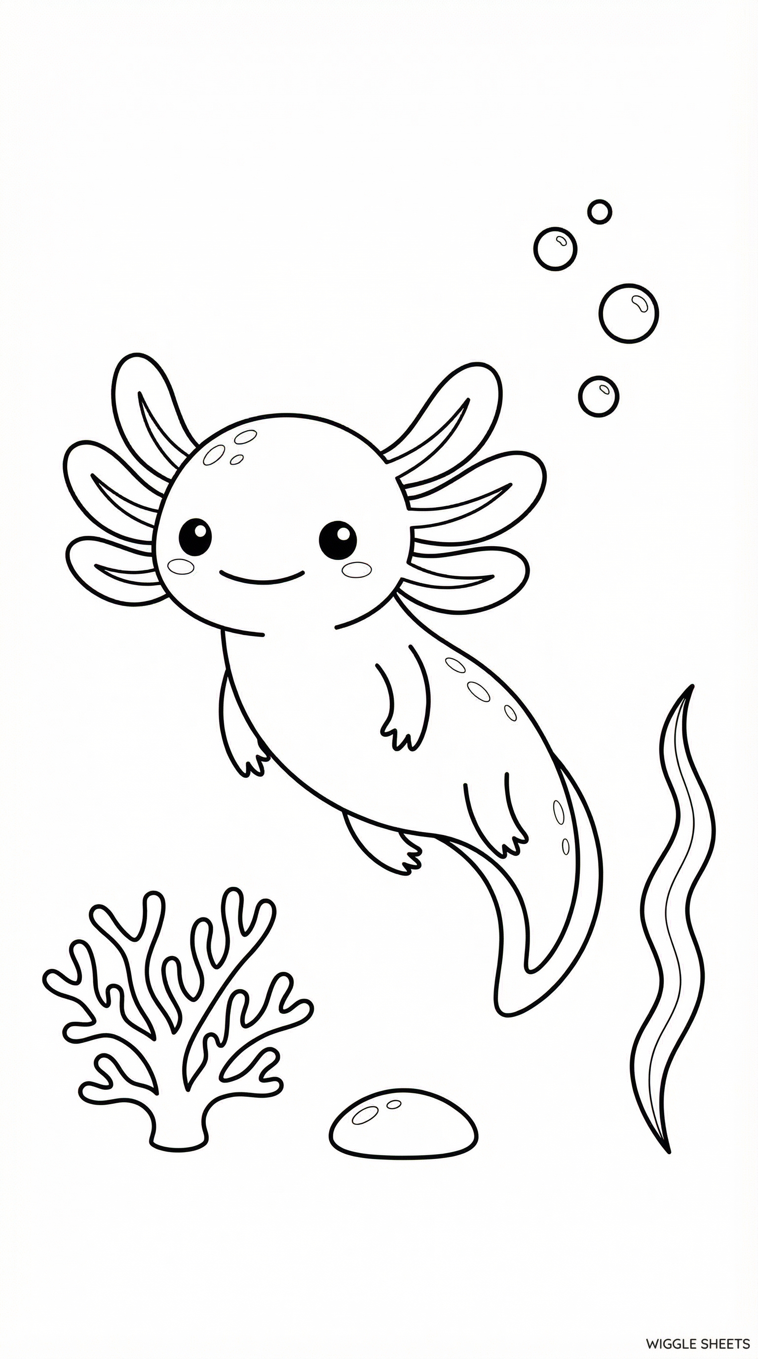Axolotl with Coral Coloring Page
