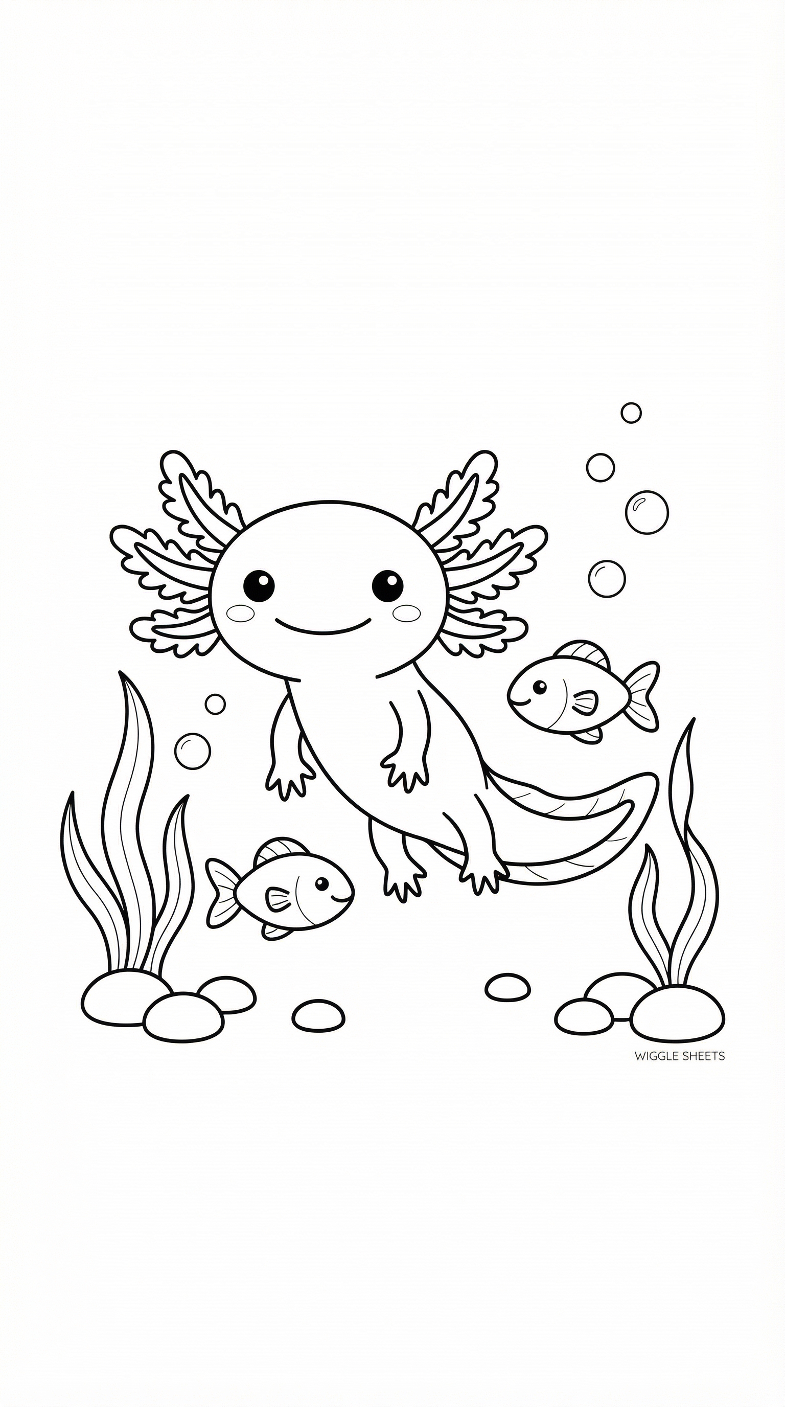 Axolotl with Fish Coloring Page