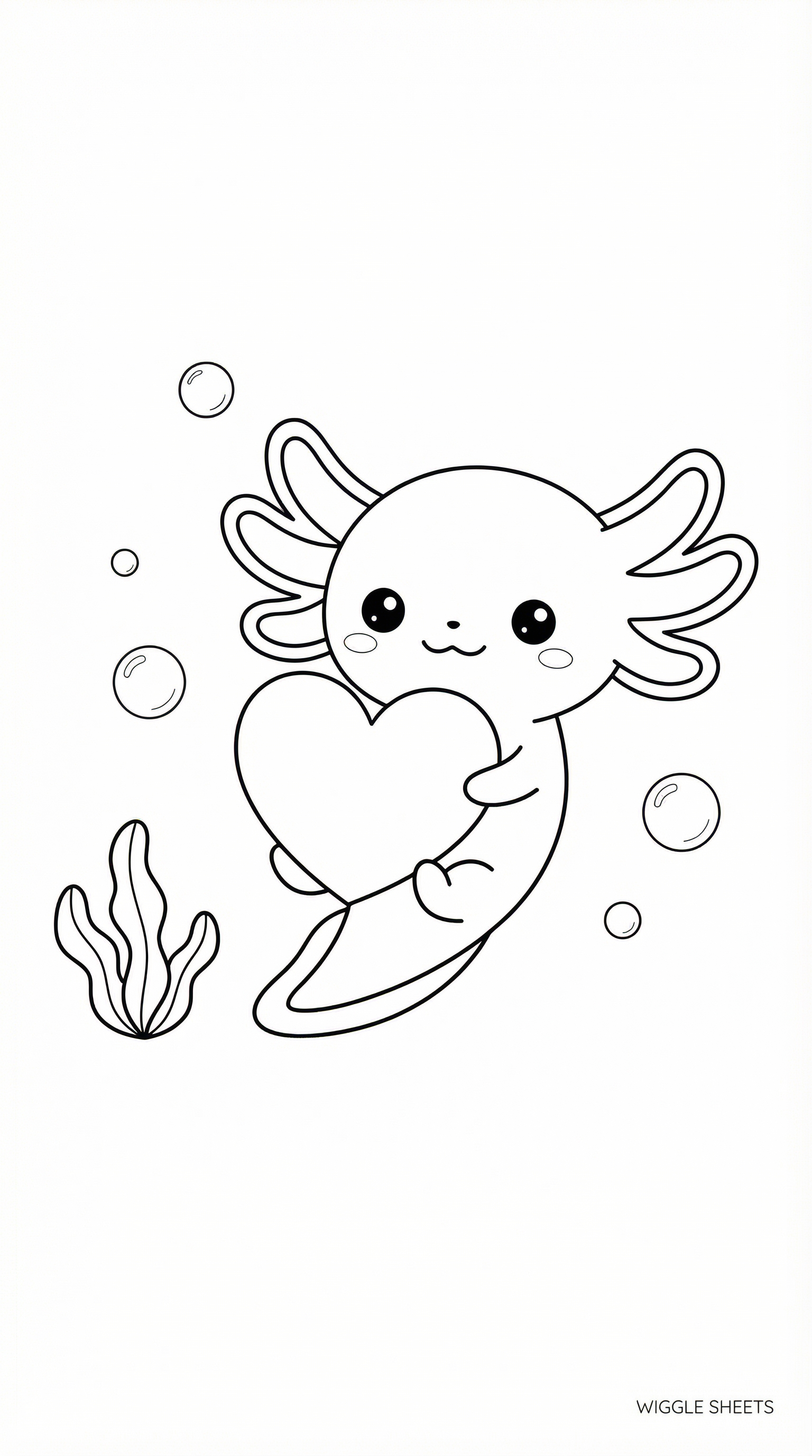 Axolotl with Heart Coloring Page