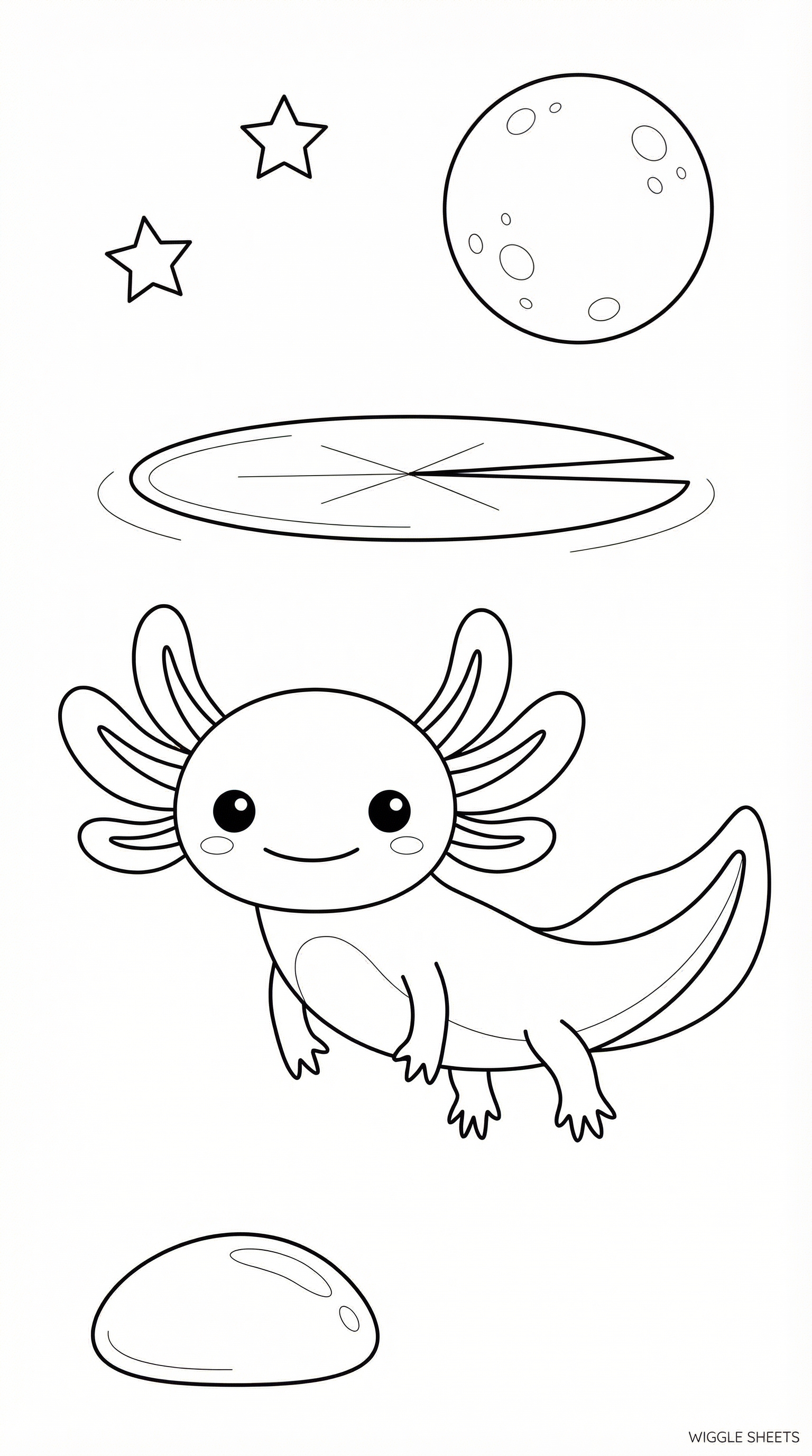 Axolotl with Moon Coloring Page