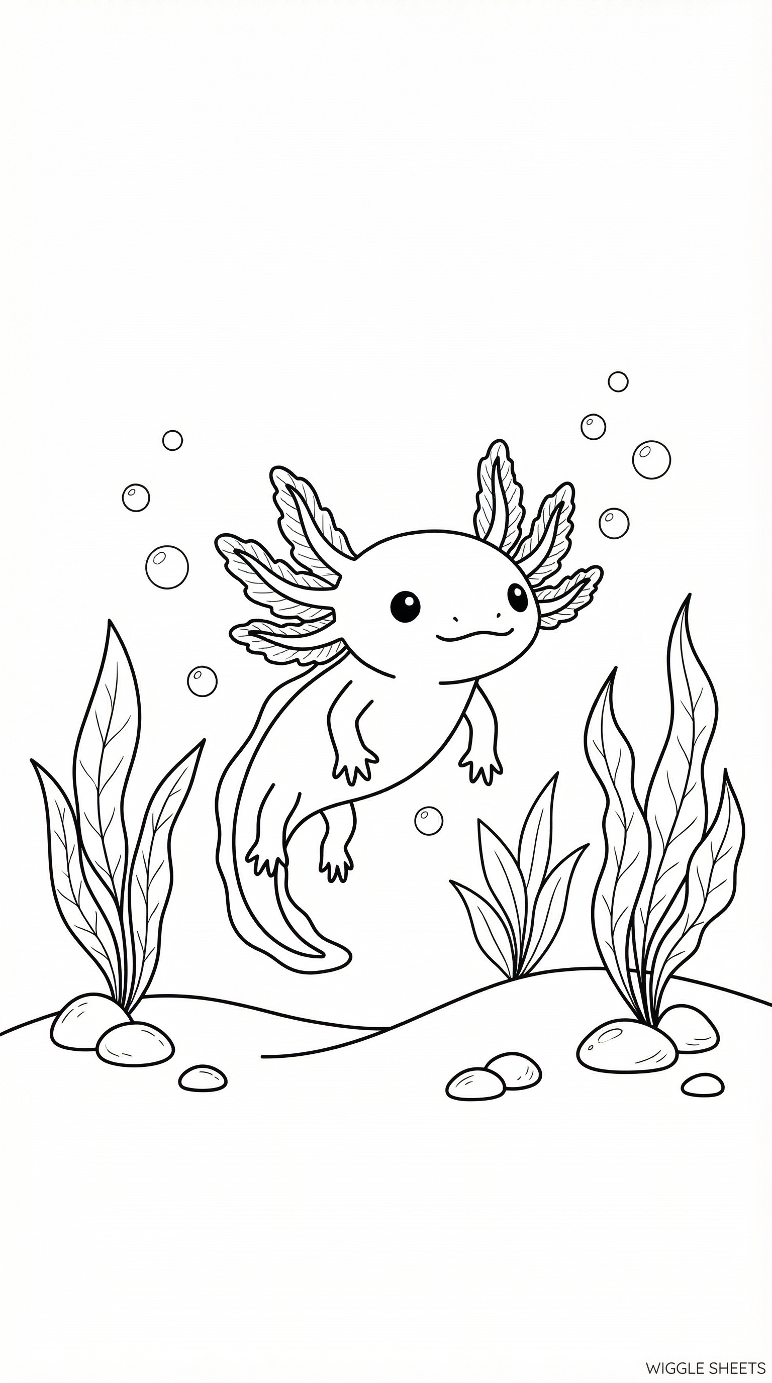 Axolotl with Plants Coloring Page