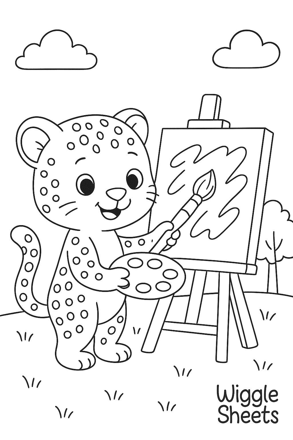 Baby Cheetah Artist Palette Coloring Page