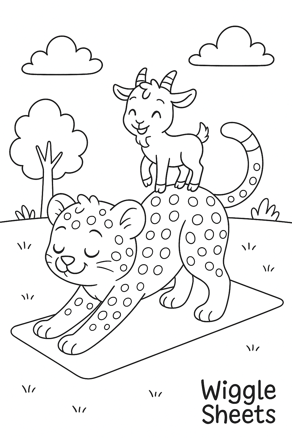 Baby Cheetah Goat Yoga Coloring Page