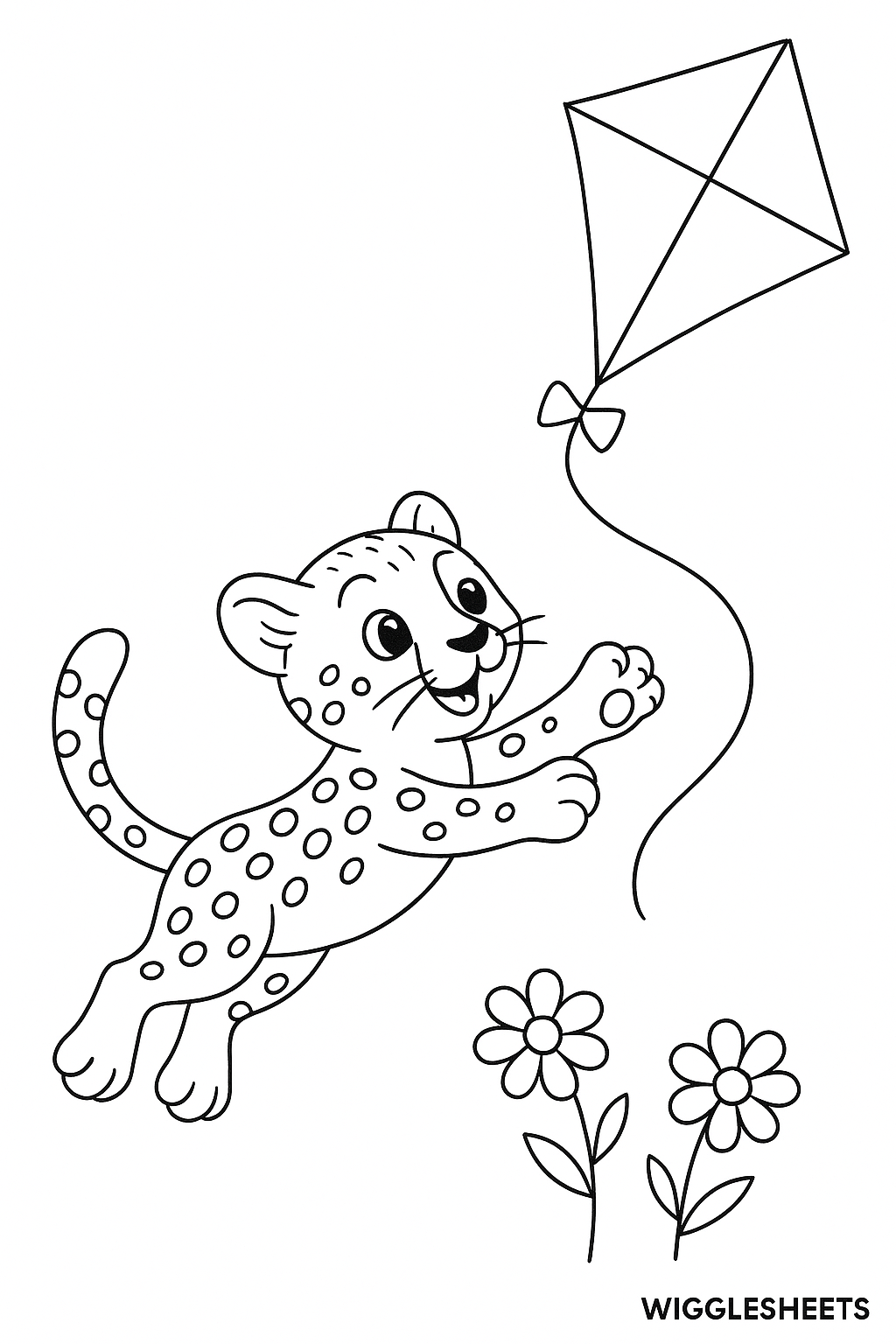 Baby Cheetah Kite Chase Coloring Page