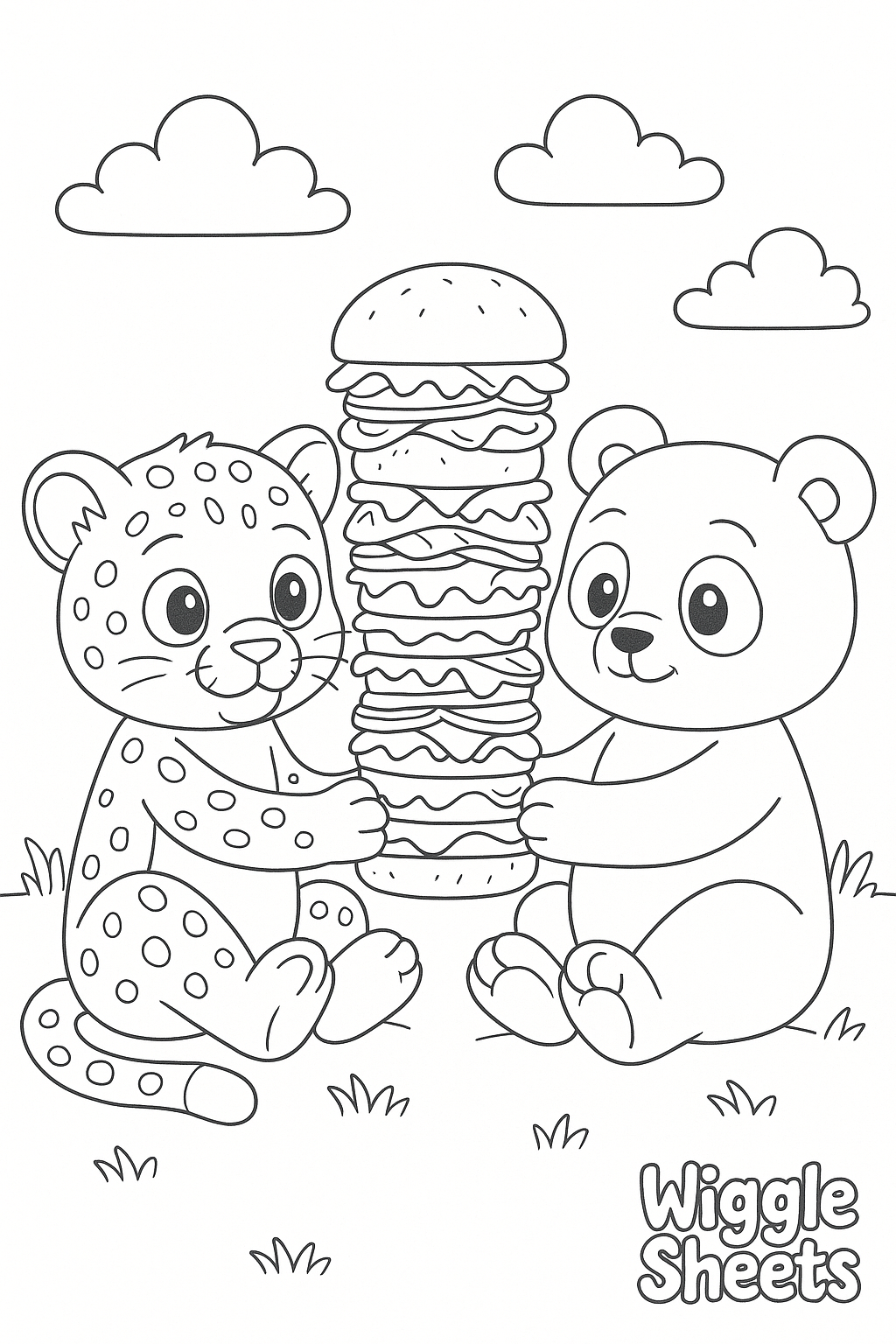 Baby Cheetah Panda Picnic Coloring Page