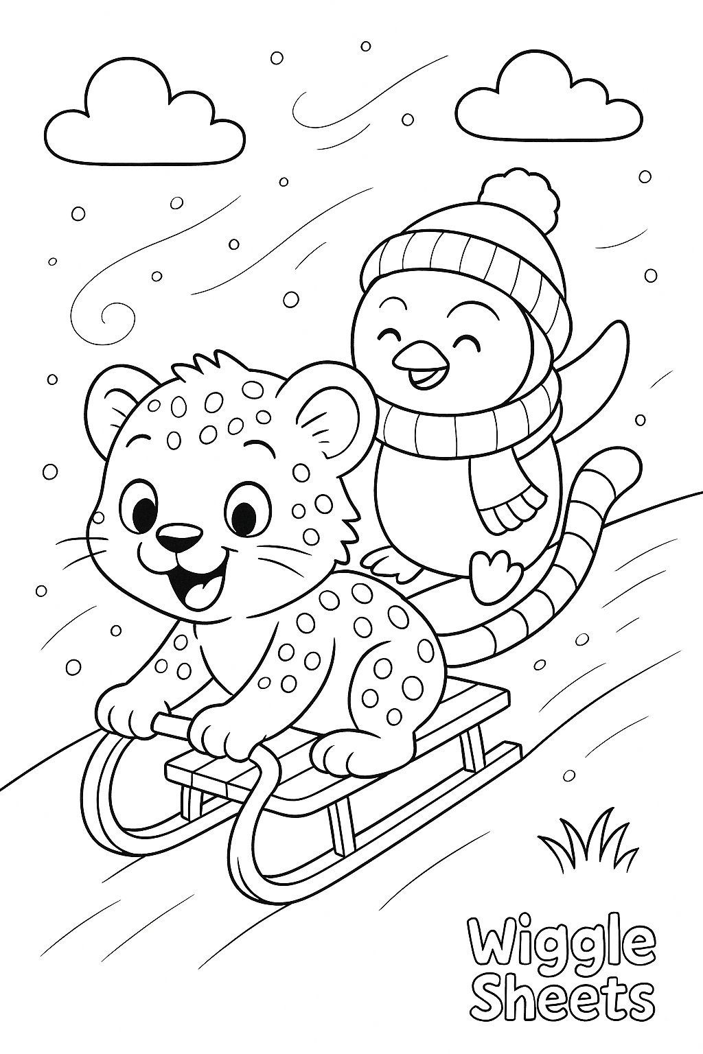 Baby Cheetah Penguin Slide Coloring Page