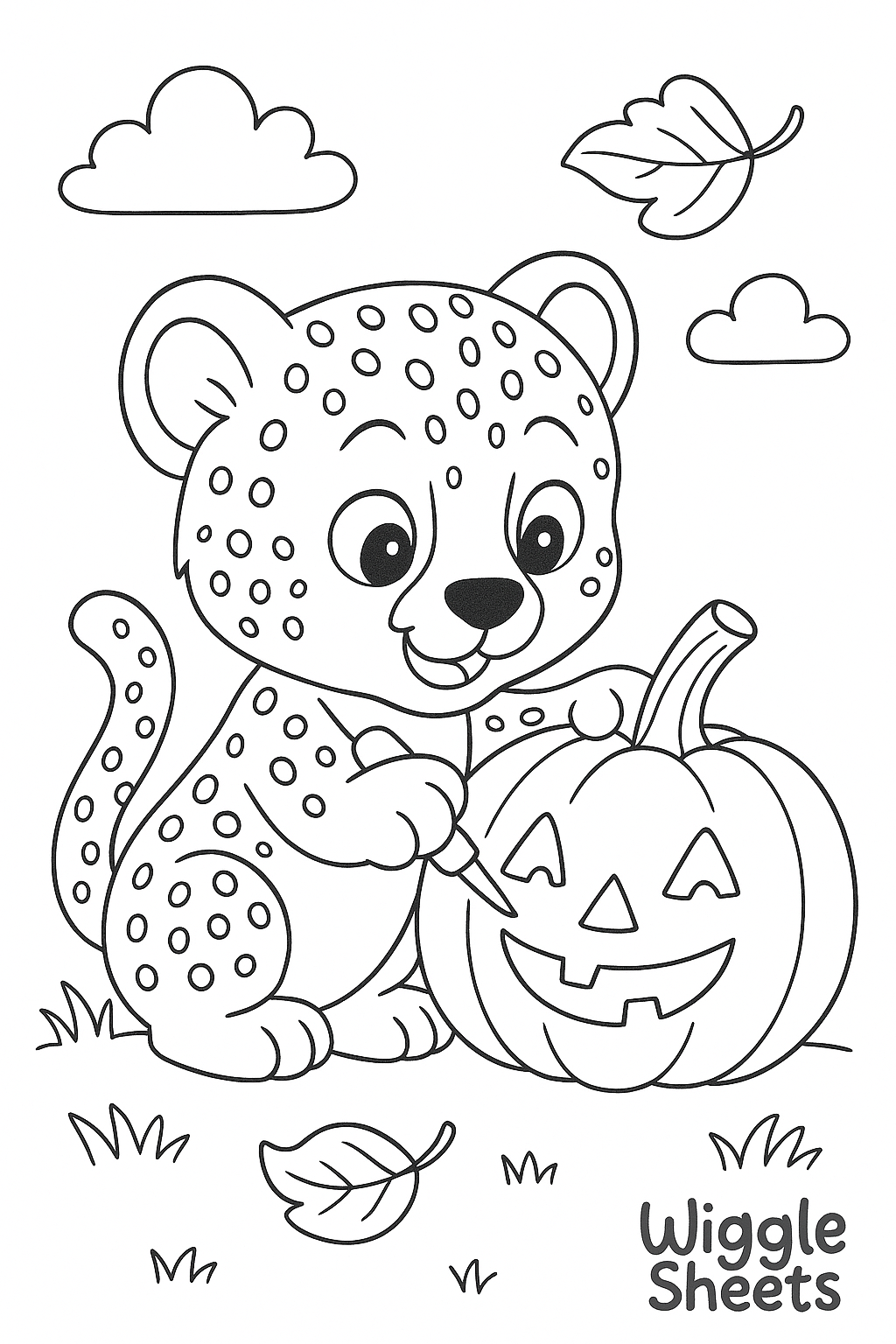 Baby Cheetah Pumpkin Fun Coloring Page