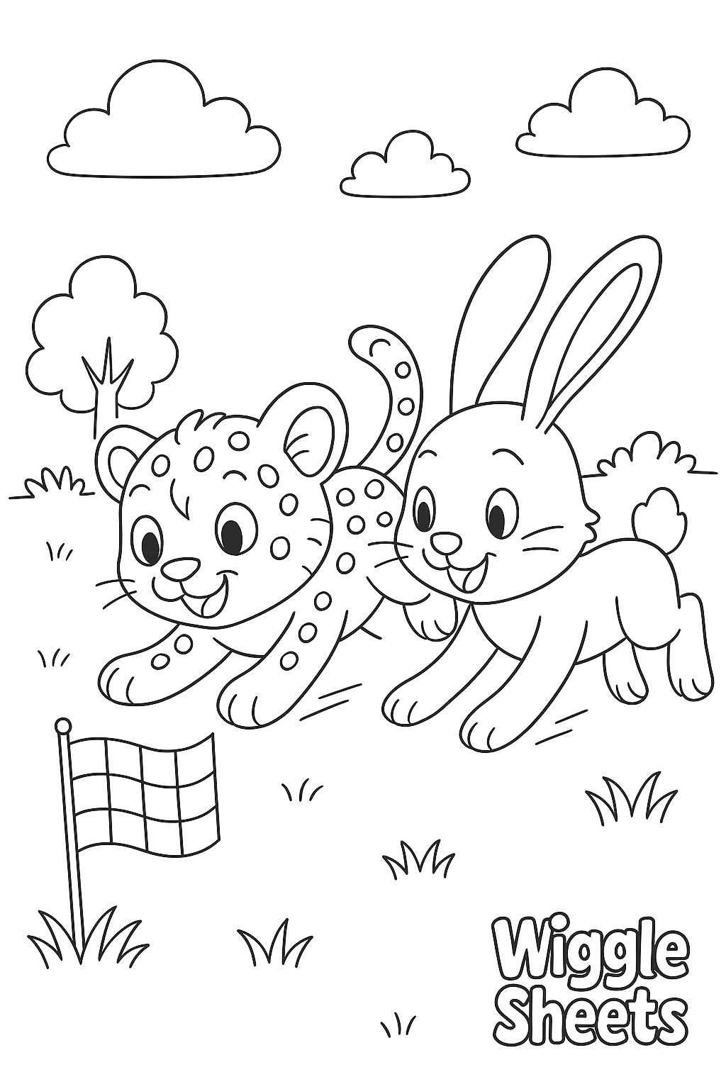 Baby Cheetah Rabbit Race Coloring Page