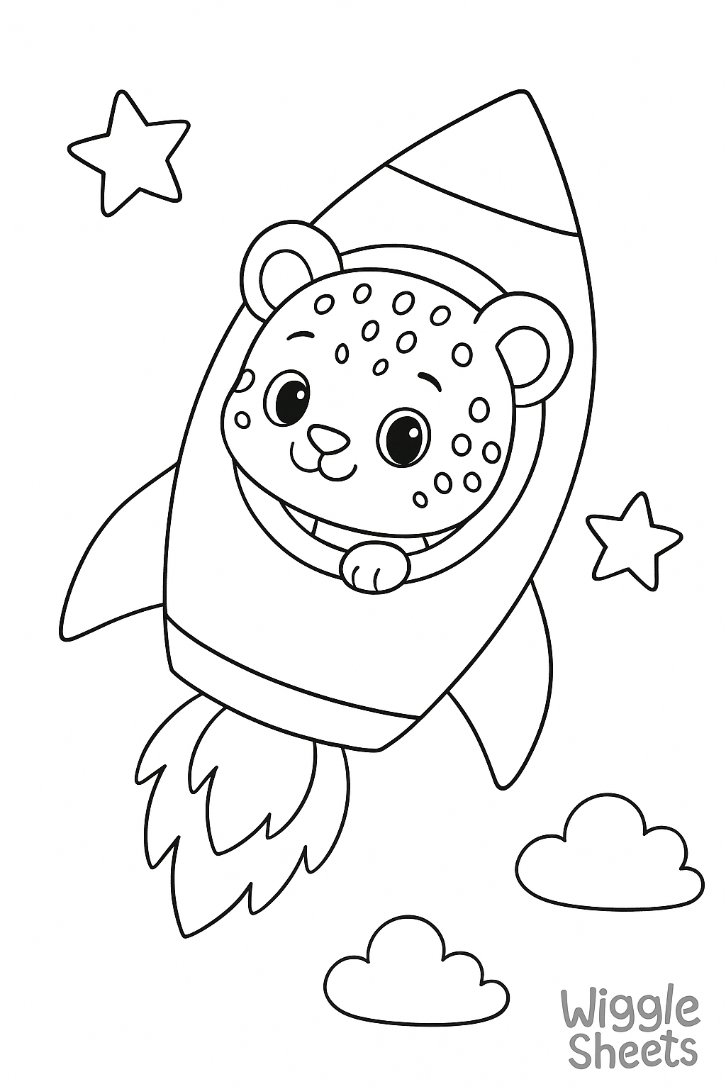 Baby Cheetah Space Adventure Coloring Page