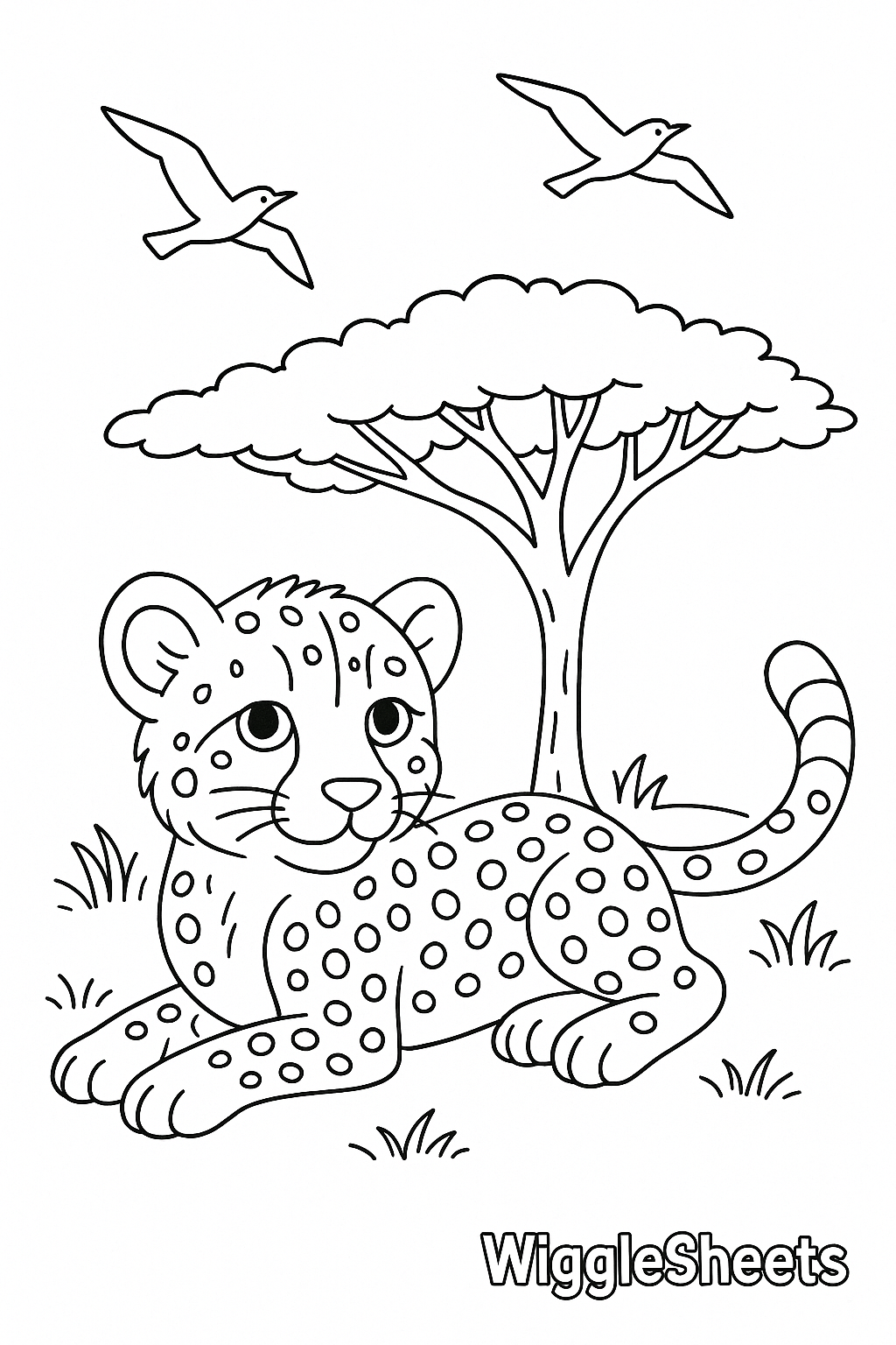 Baby Cheetah Under Acacia Coloring Page