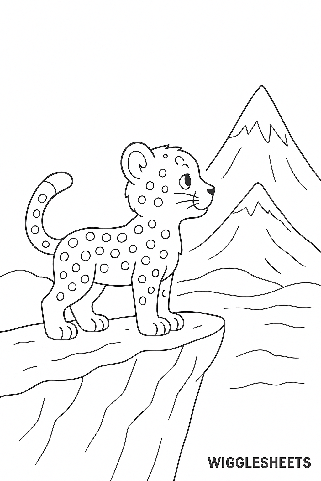 Cheetah Cub Mountain View Coloring Page