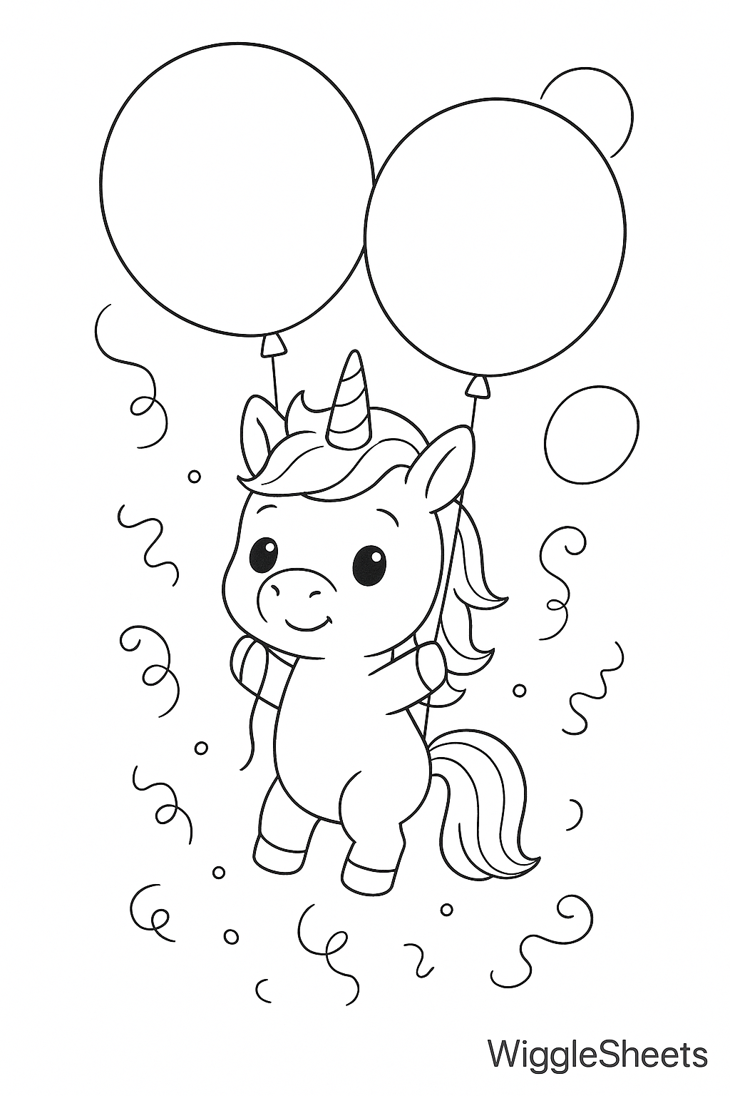 Baby Unicorn Balloon Ride Coloring Page