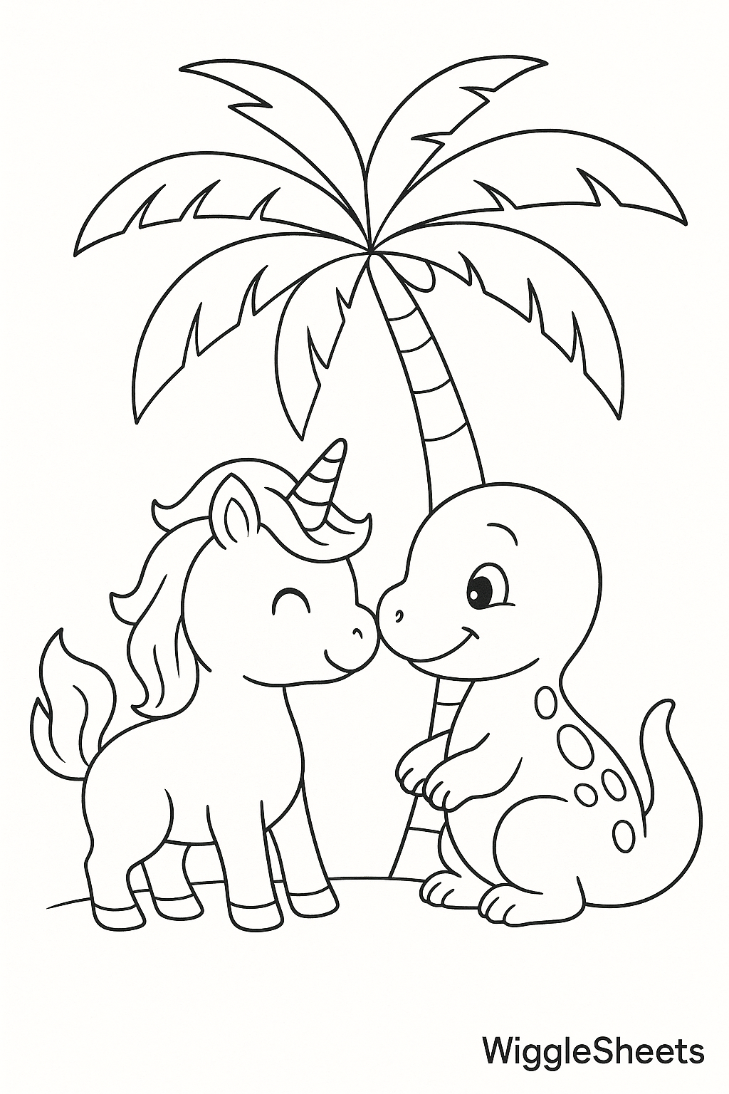 Baby Unicorn Dino Friend Coloring Page