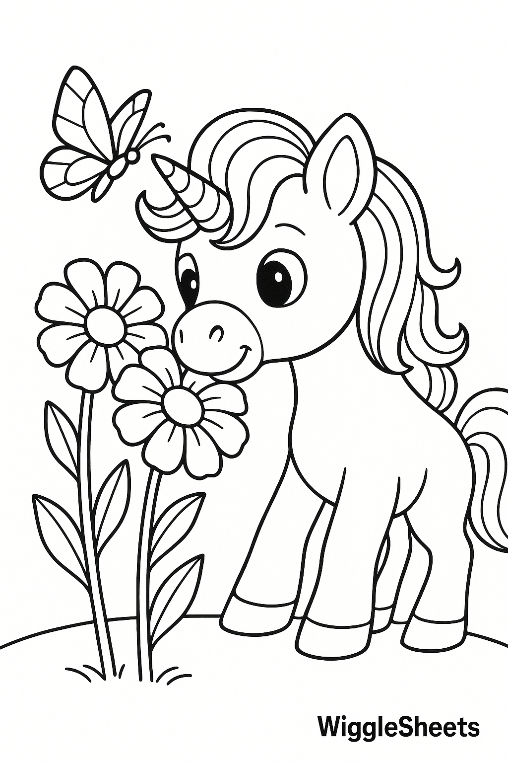 Baby Unicorn Garden Flutter Coloring Page