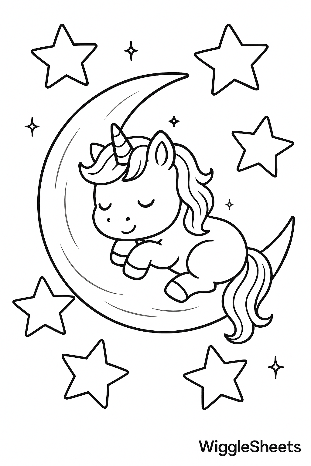 Baby Unicorn Night Dream Coloring Page