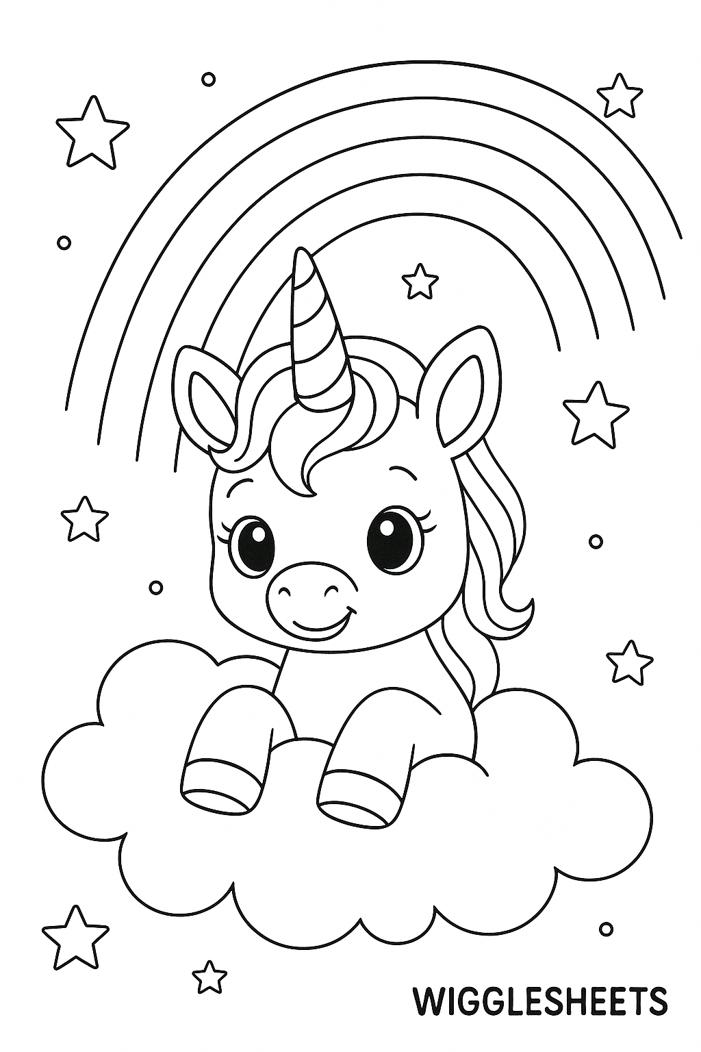 Baby Unicorn Rainbow Peek Coloring Page