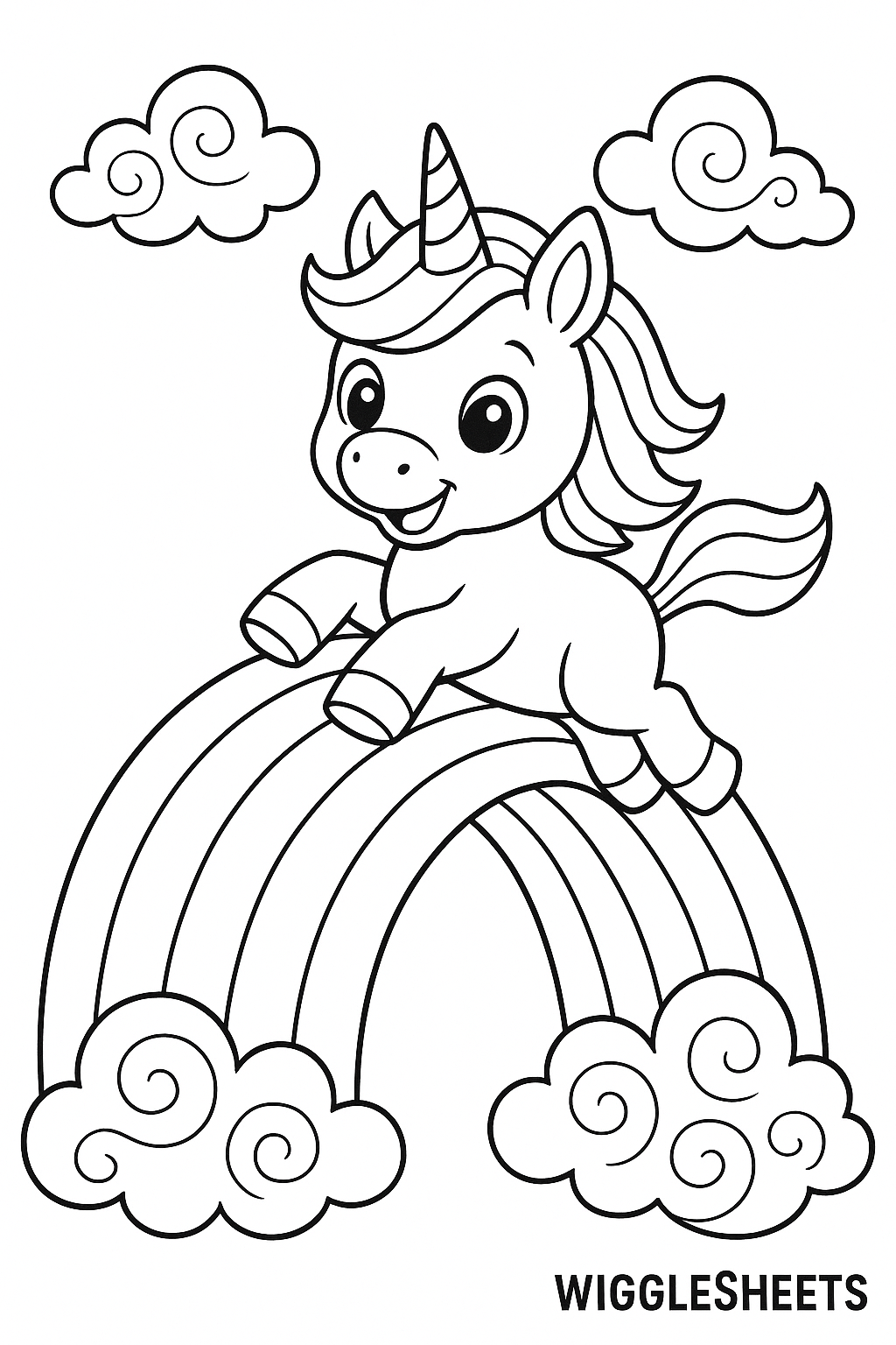 Baby Unicorn Rainbow Ride Coloring Page