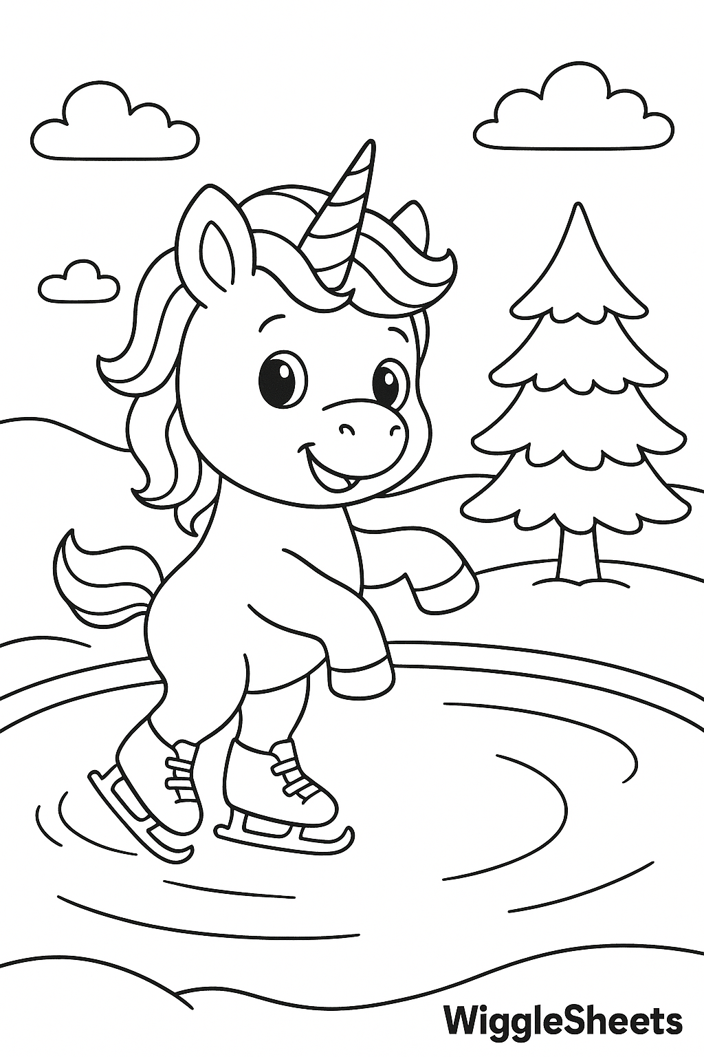 Baby Unicorn Skating Lake Coloring Page