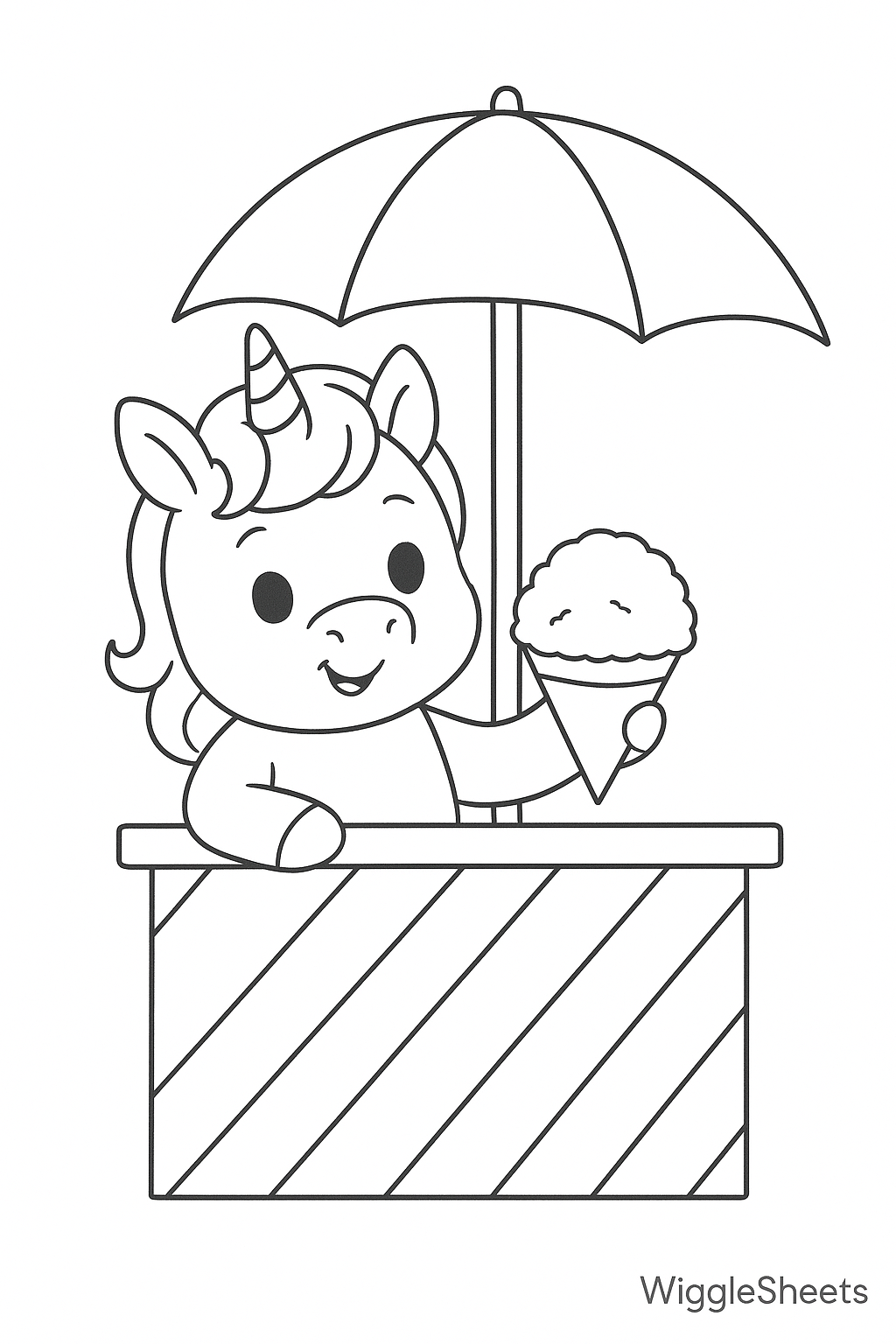 Baby Unicorn Snow Cone Stand Coloring Page