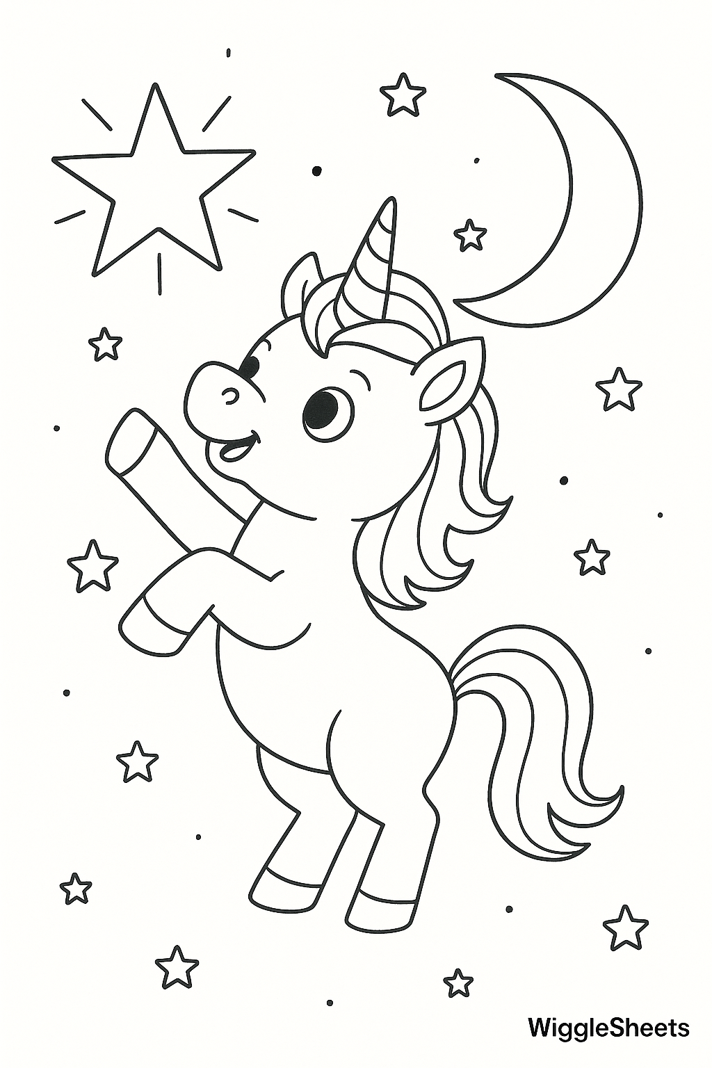 Baby Unicorn Star Catcher Coloring Page