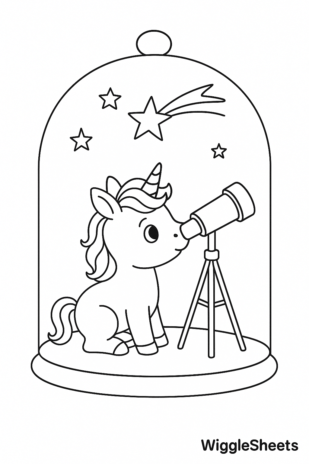 Baby Unicorn Stargazing Dome Coloring Page