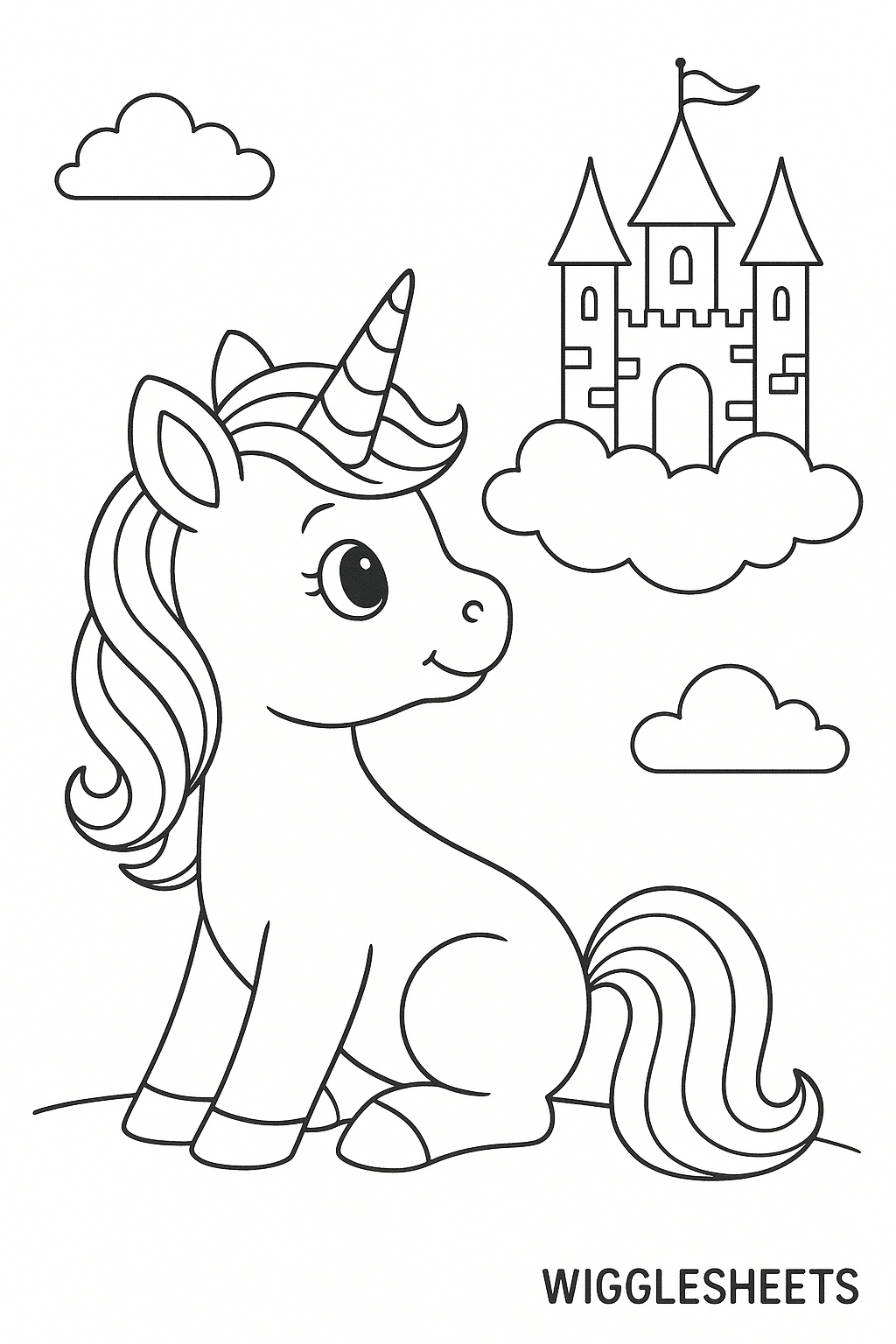 Cute Baby Unicorn Castle Visit Coloring Page