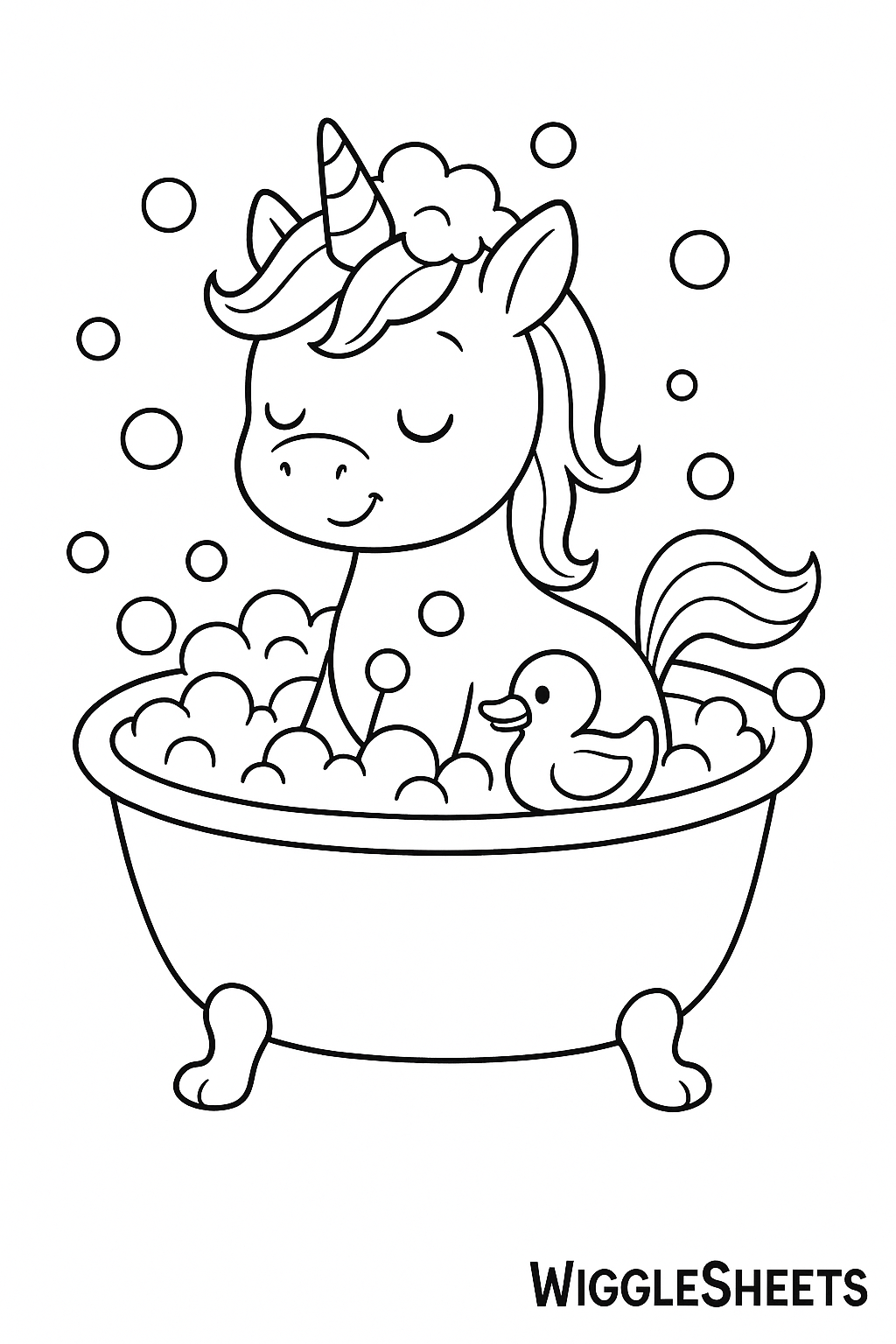 Fluffy Baby Unicorn Bubble Bath Coloring Page
