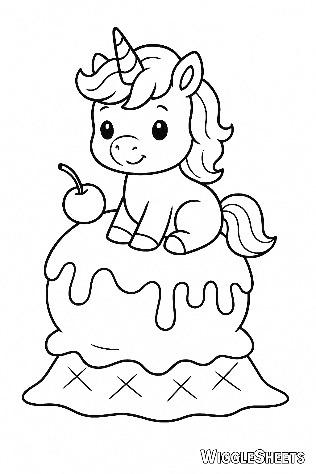 Fluffy Baby Unicorn Ice Cream Island Coloring Page