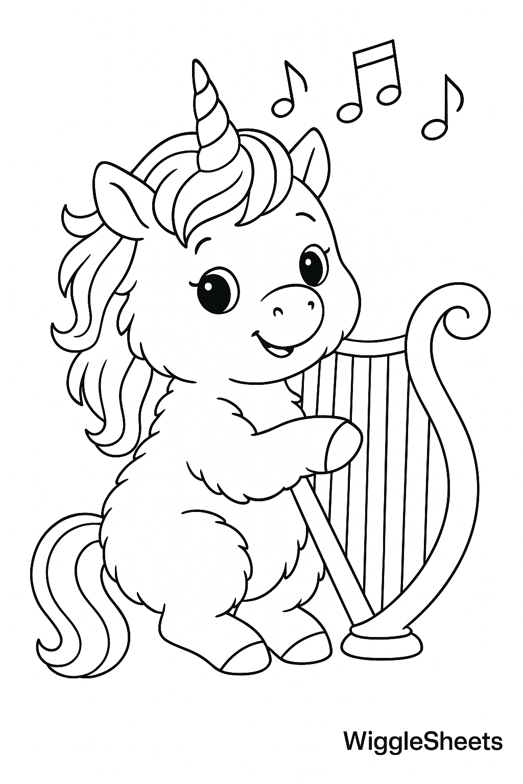 Fluffy Baby Unicorn Melody Dream Coloring Page