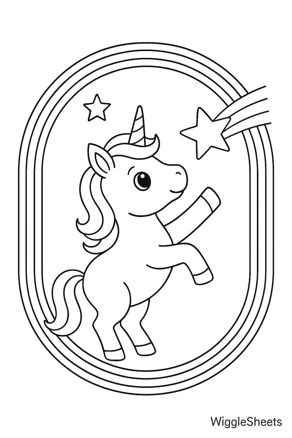 Rainbow Beside Baby Unicorn Star Wish Coloring Page