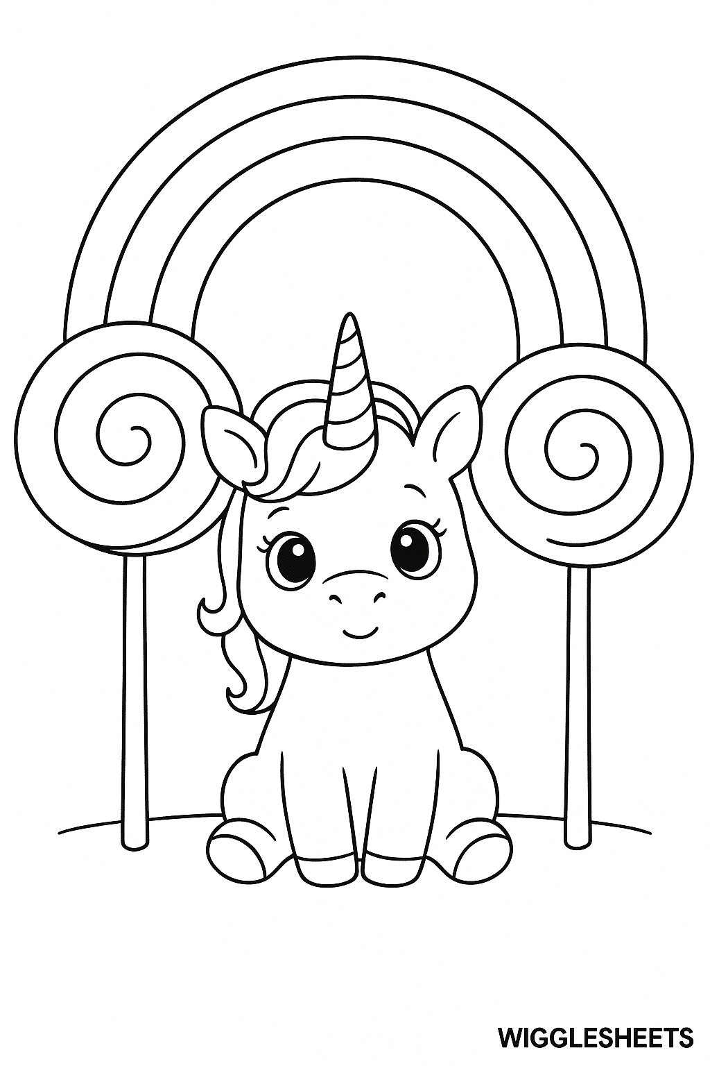 Rainbow Greets Baby Unicorn Candy Land Coloring Page