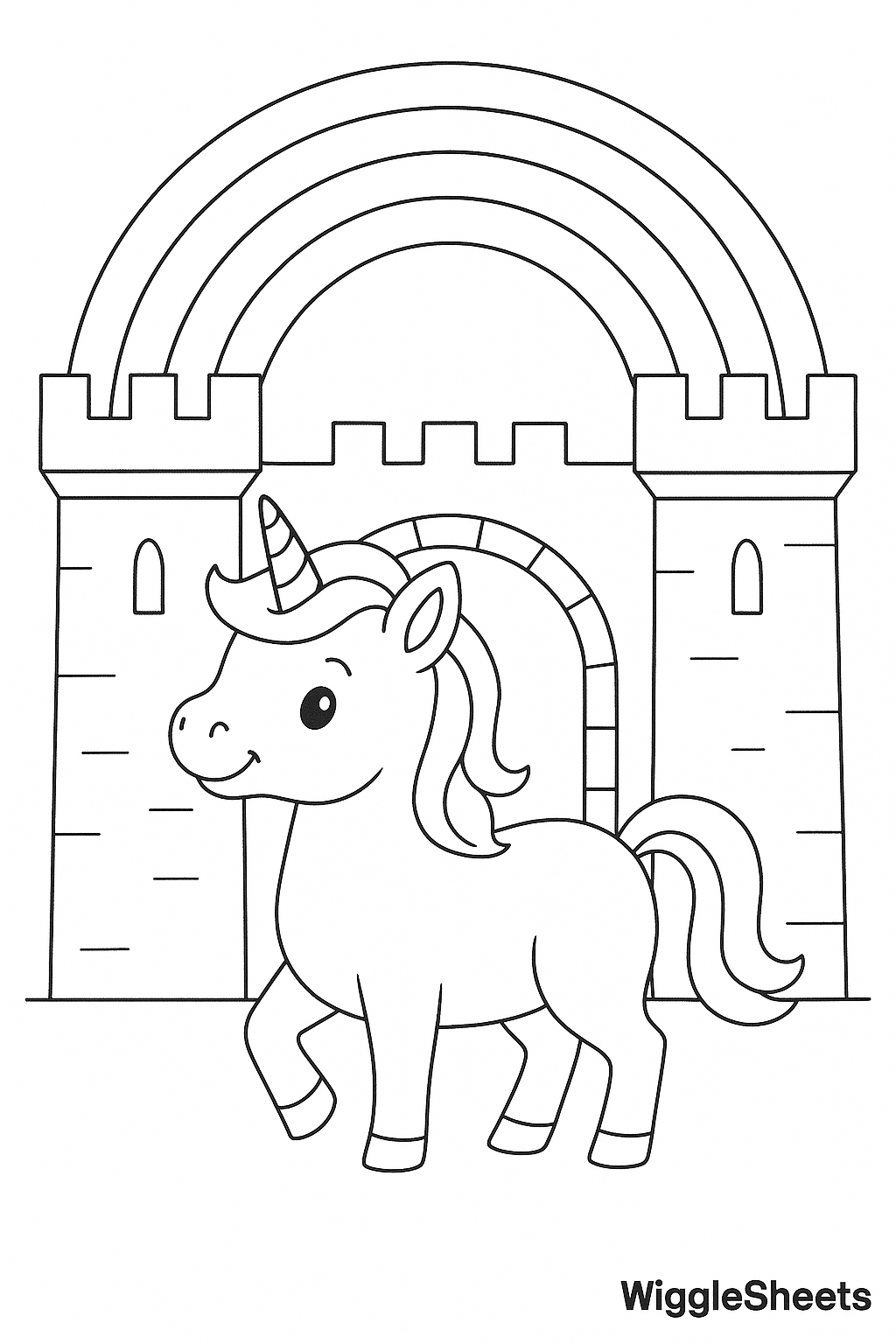 Rainbow Guards Baby Unicorn Castle Gate Coloring Page