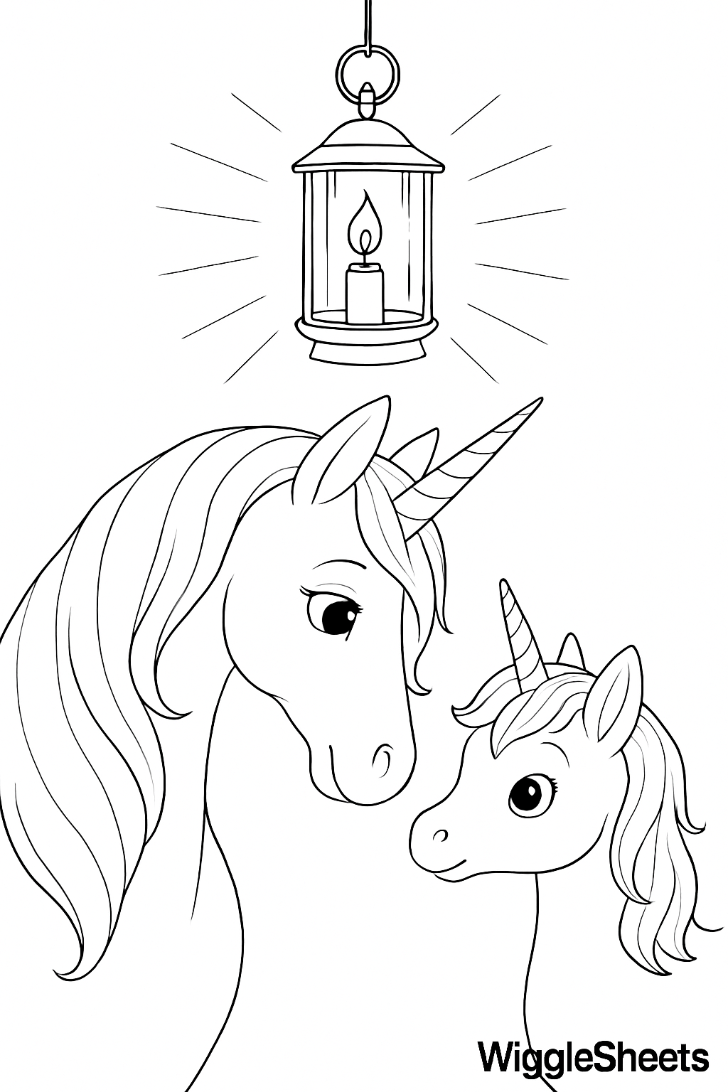 Mom and Baby Unicorn Lantern Glow Coloring Page