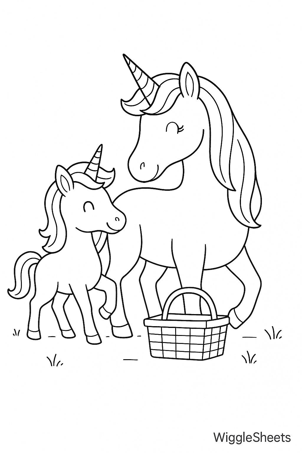 Mom and Baby Unicorn Picnic Pause Coloring Page