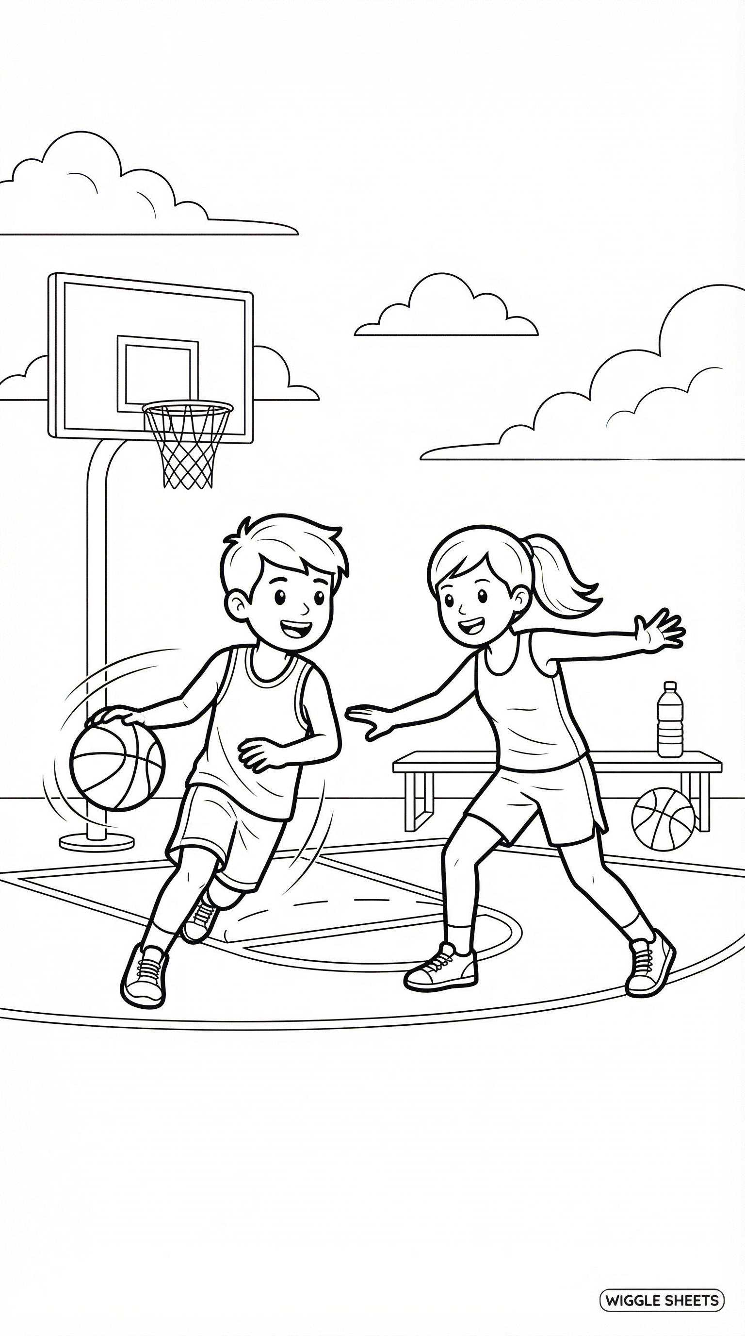 Basketball Kids Coloring Page