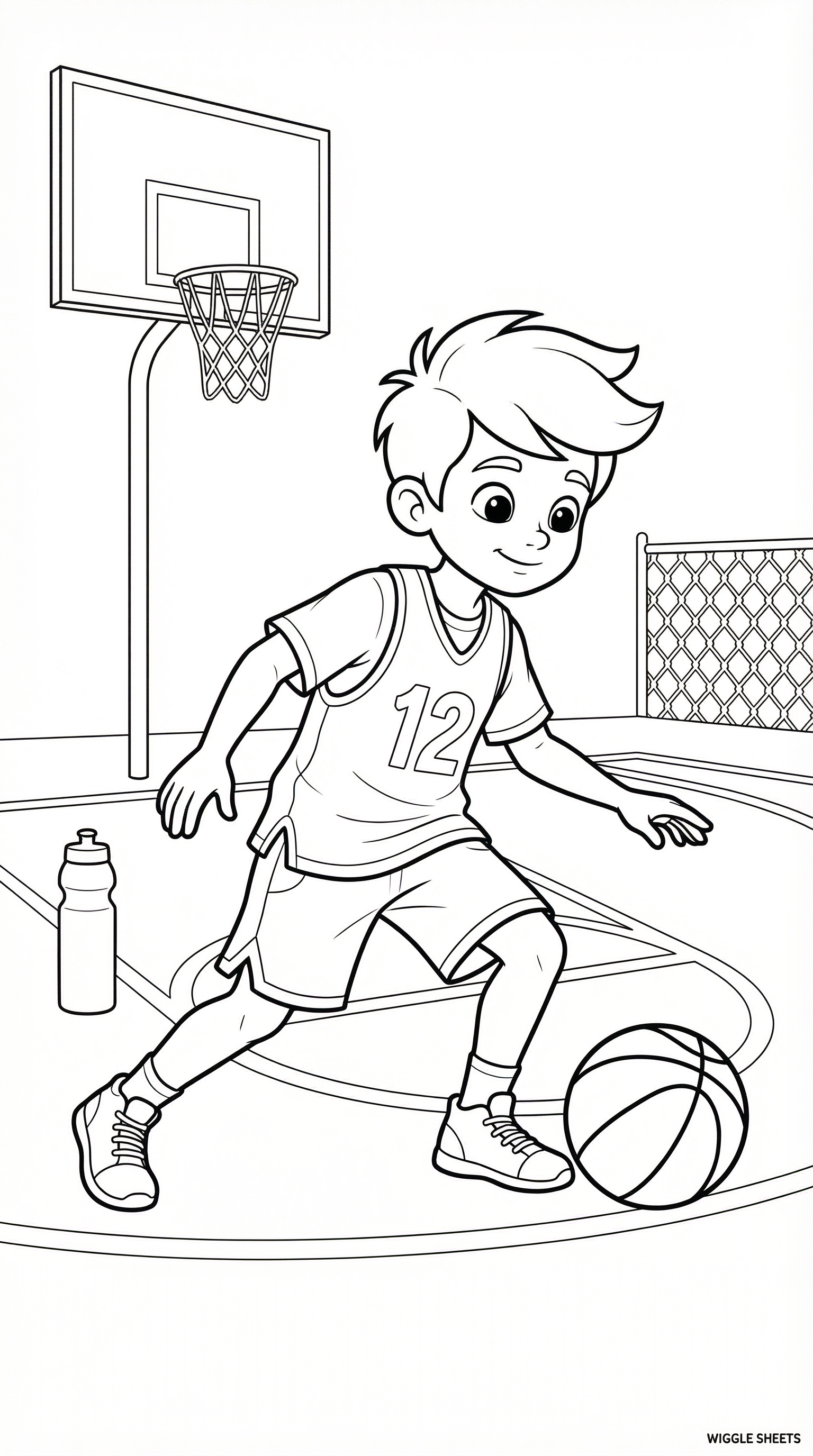 Kid dribbling a basketball Coloring Page