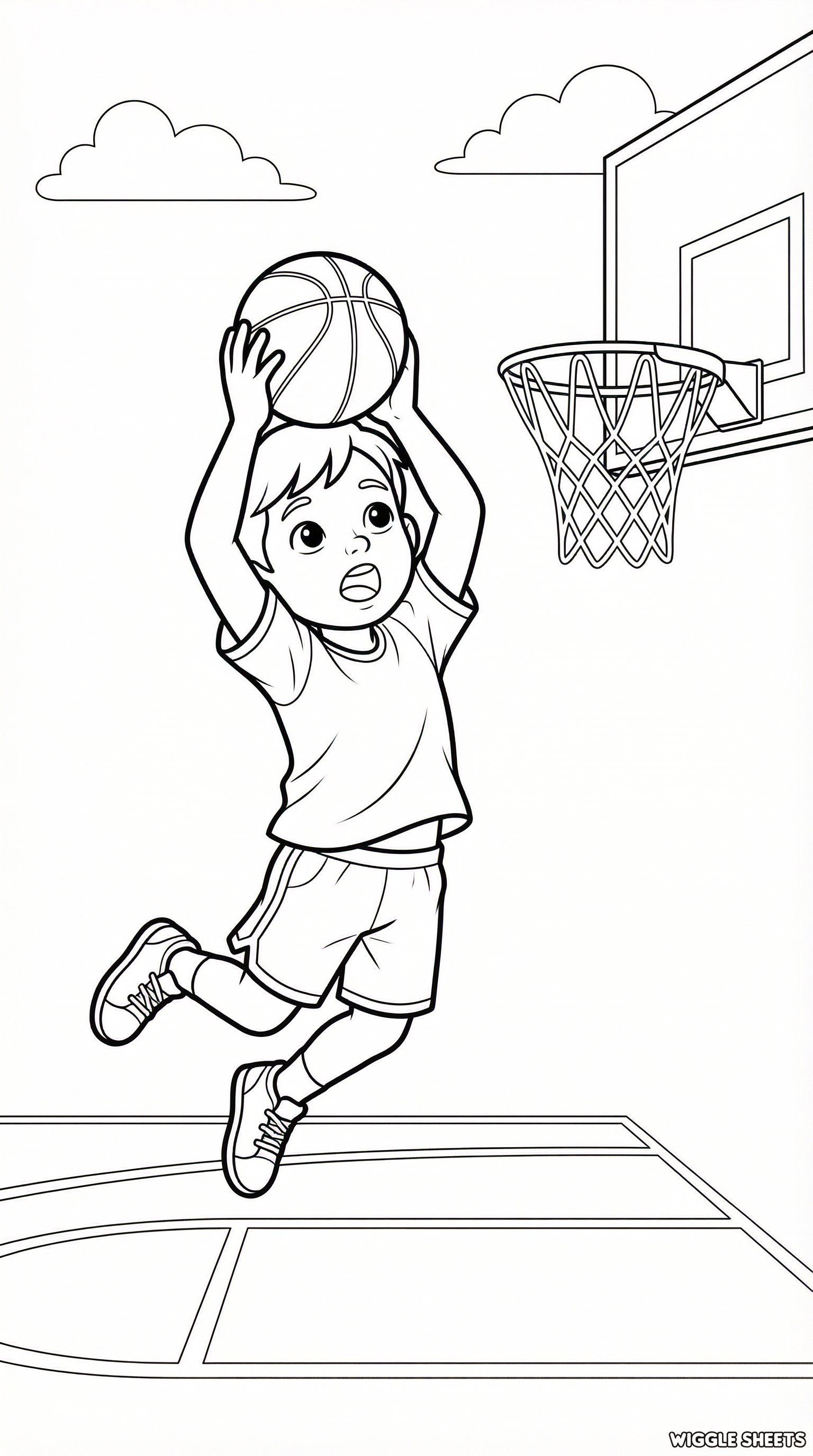 Kid Shooting a Basketball Coloring Page