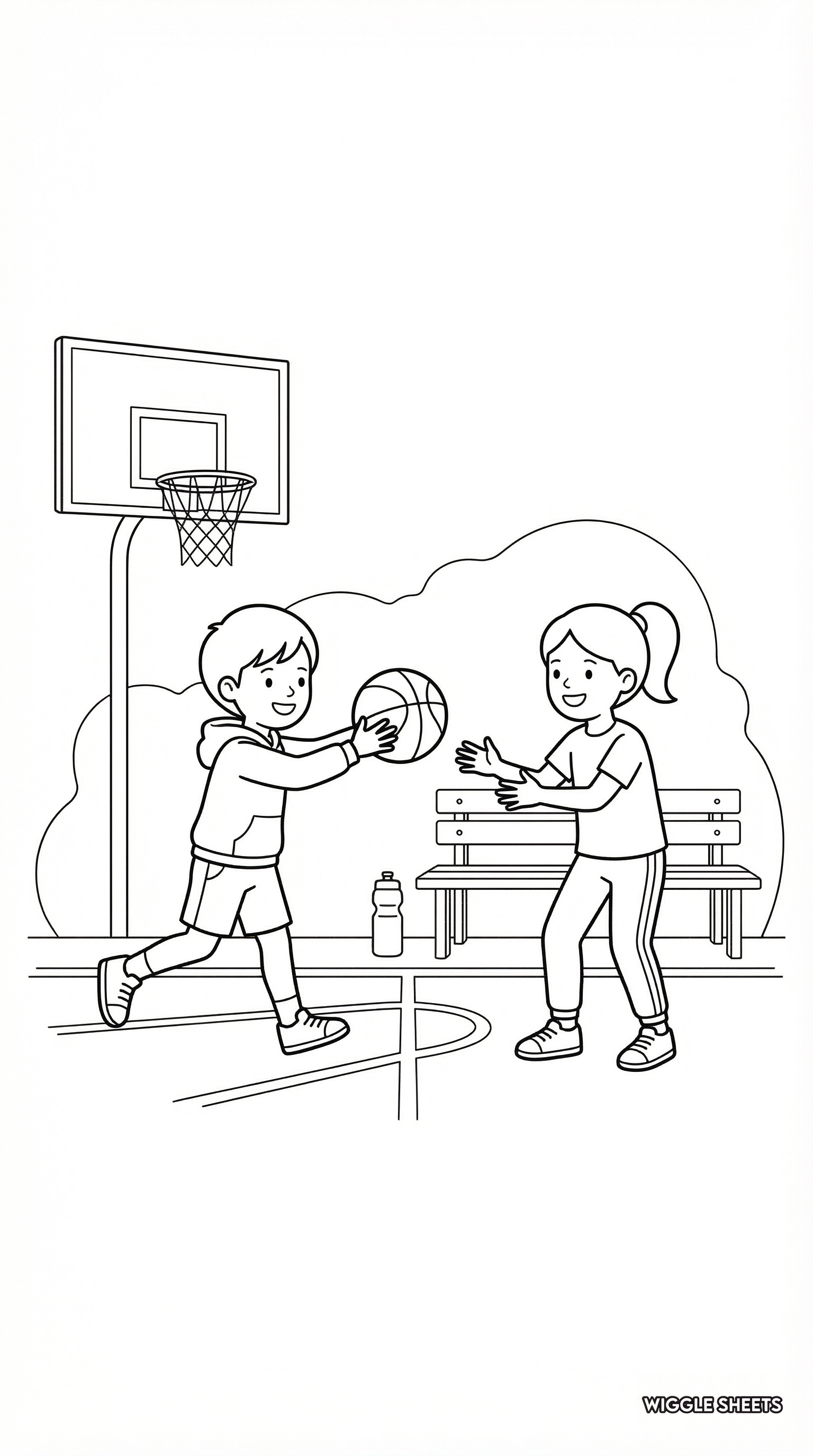 Passing Basketball Coloring Page