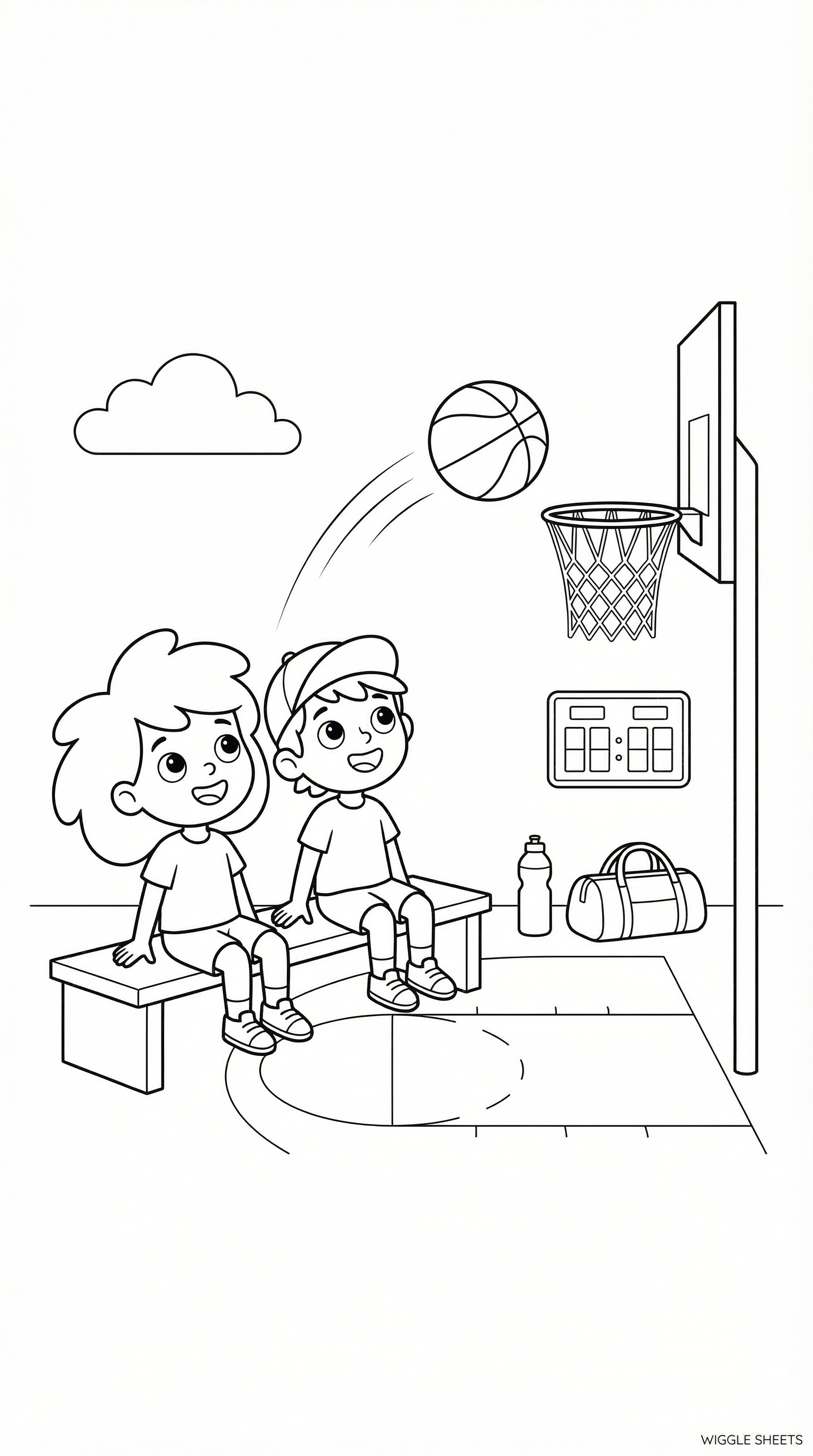 Two kids watching at basketball Coloring Page