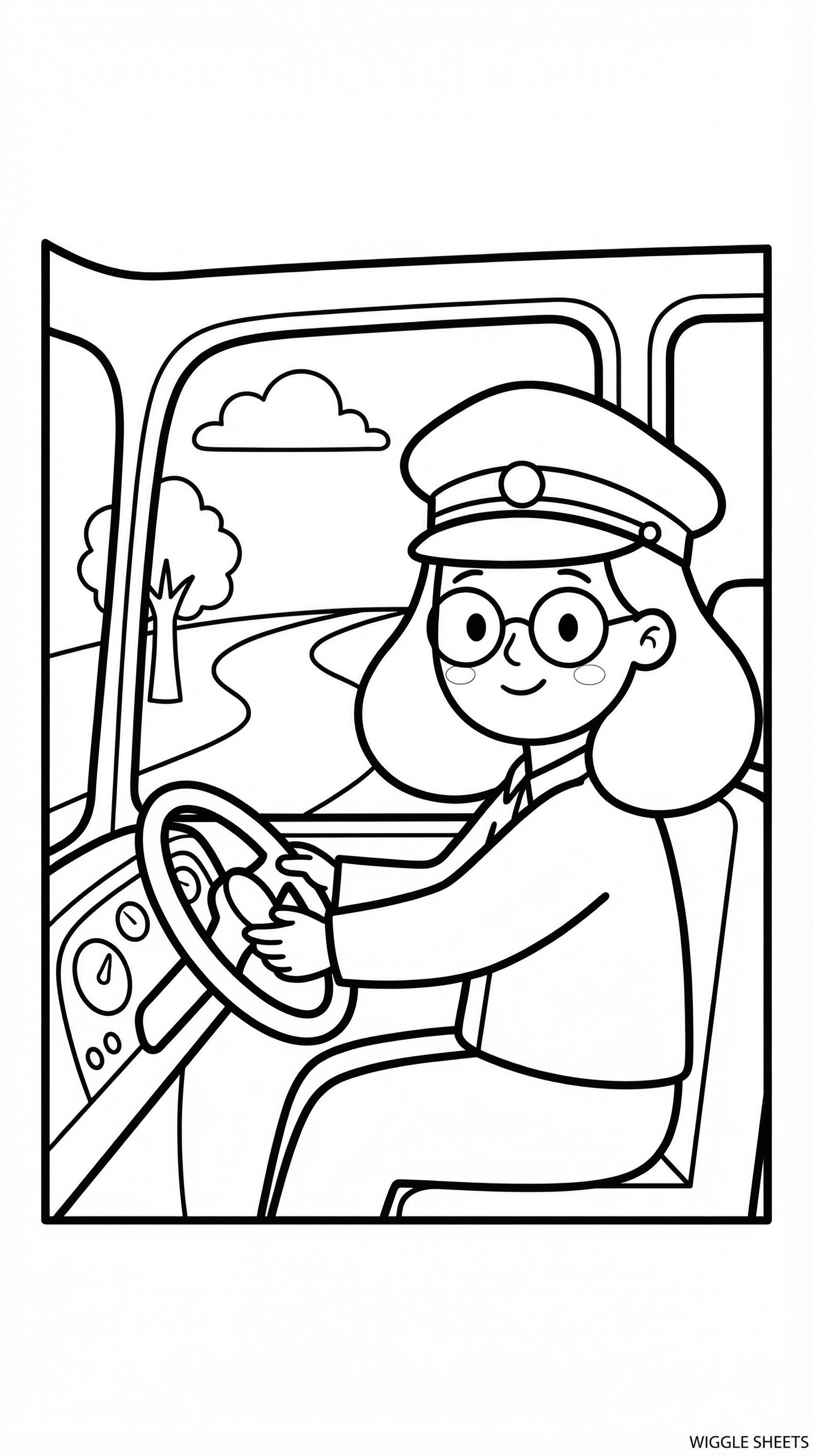 Cartoon Bus Driver Coloring Page