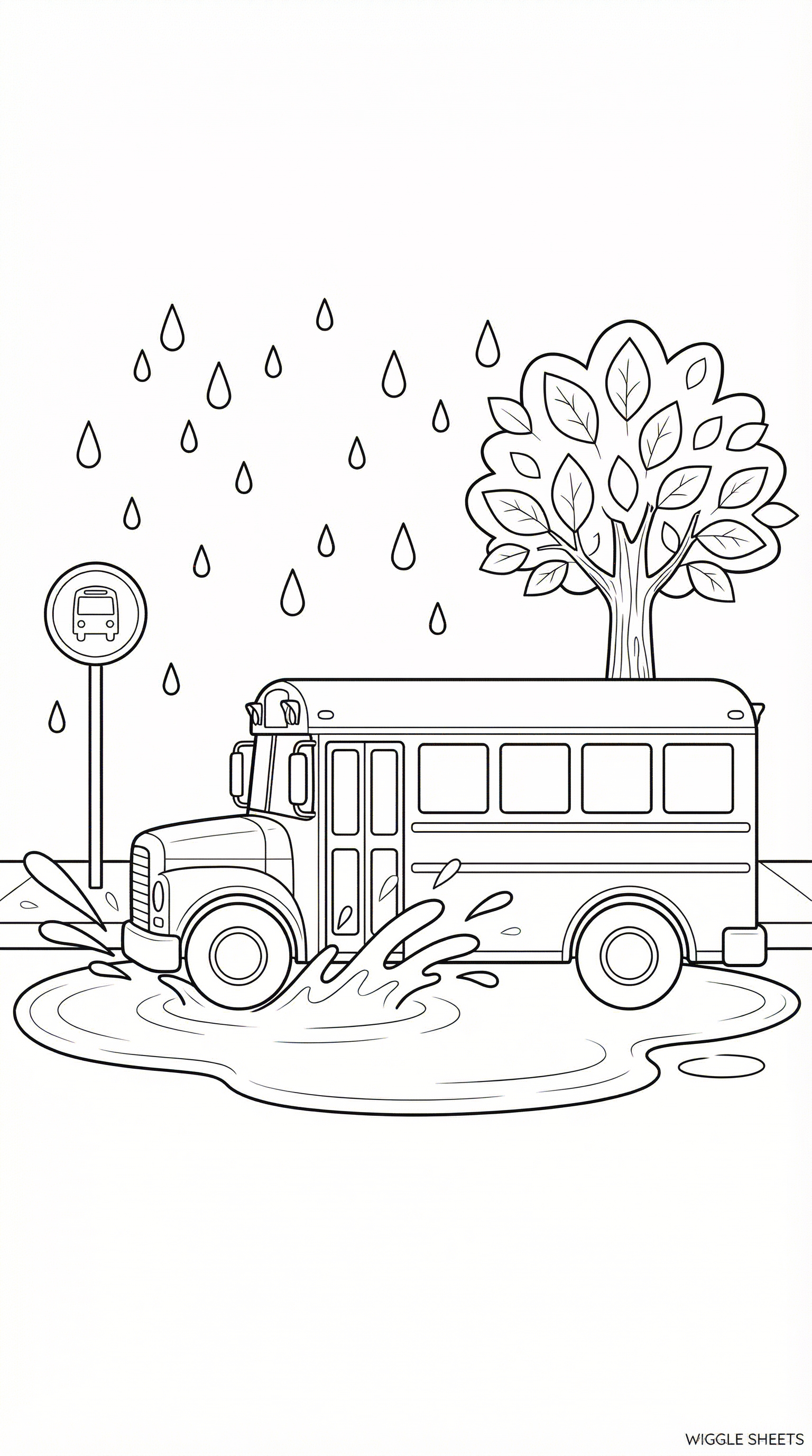 Rainy Day Bus Coloring Page