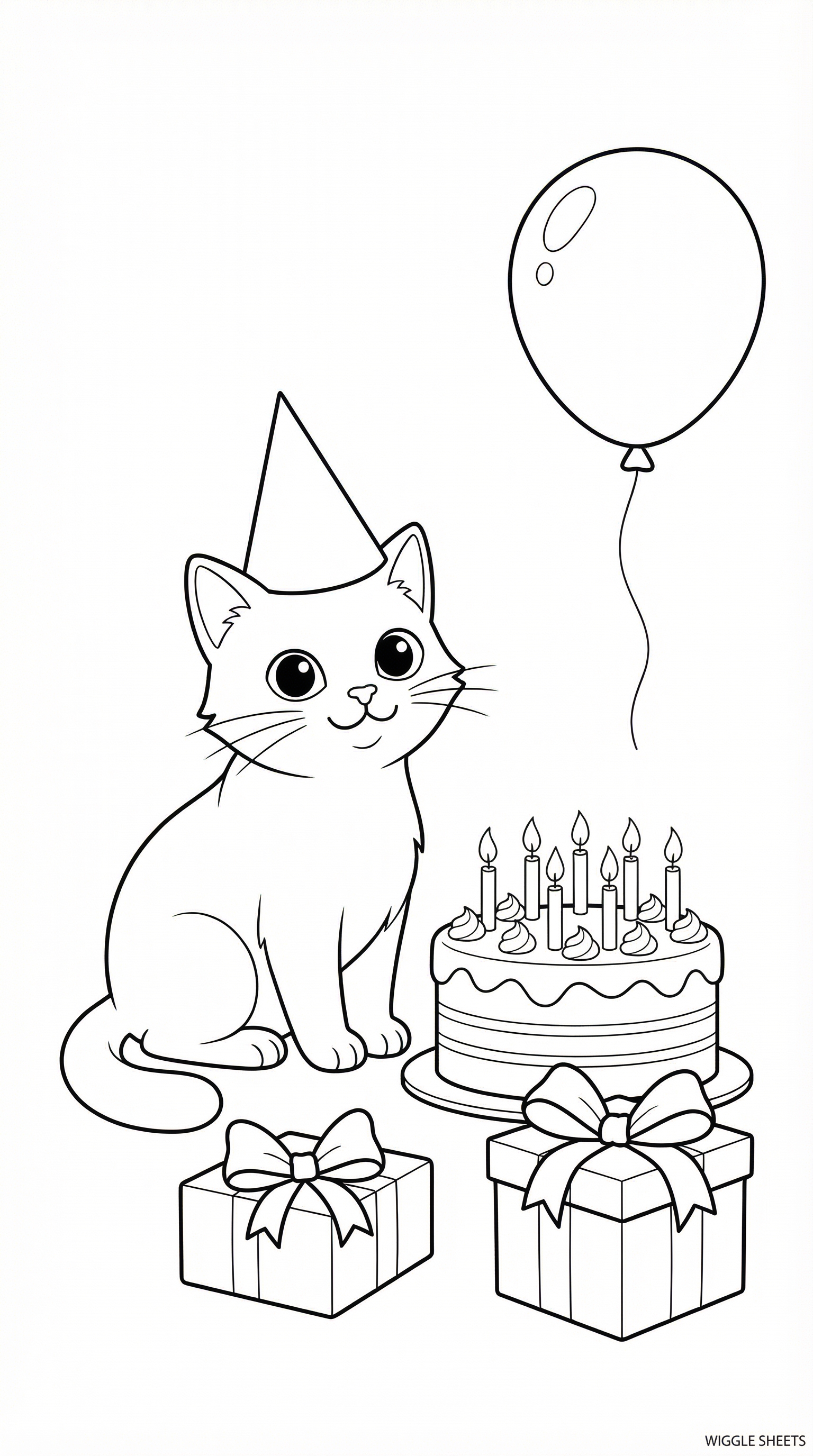 Cat Birthday Coloring Page