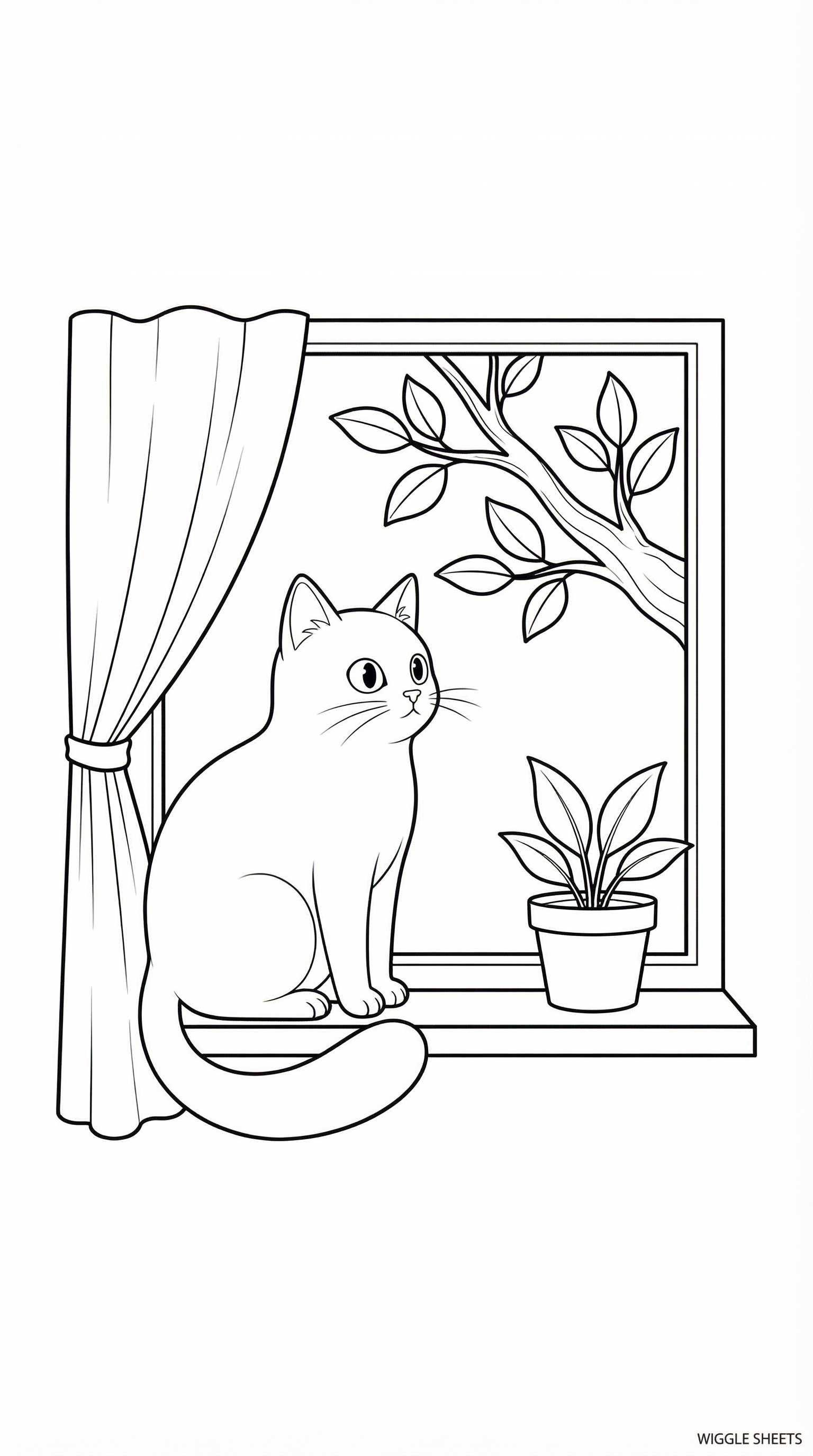 Cat by Window Coloring Page