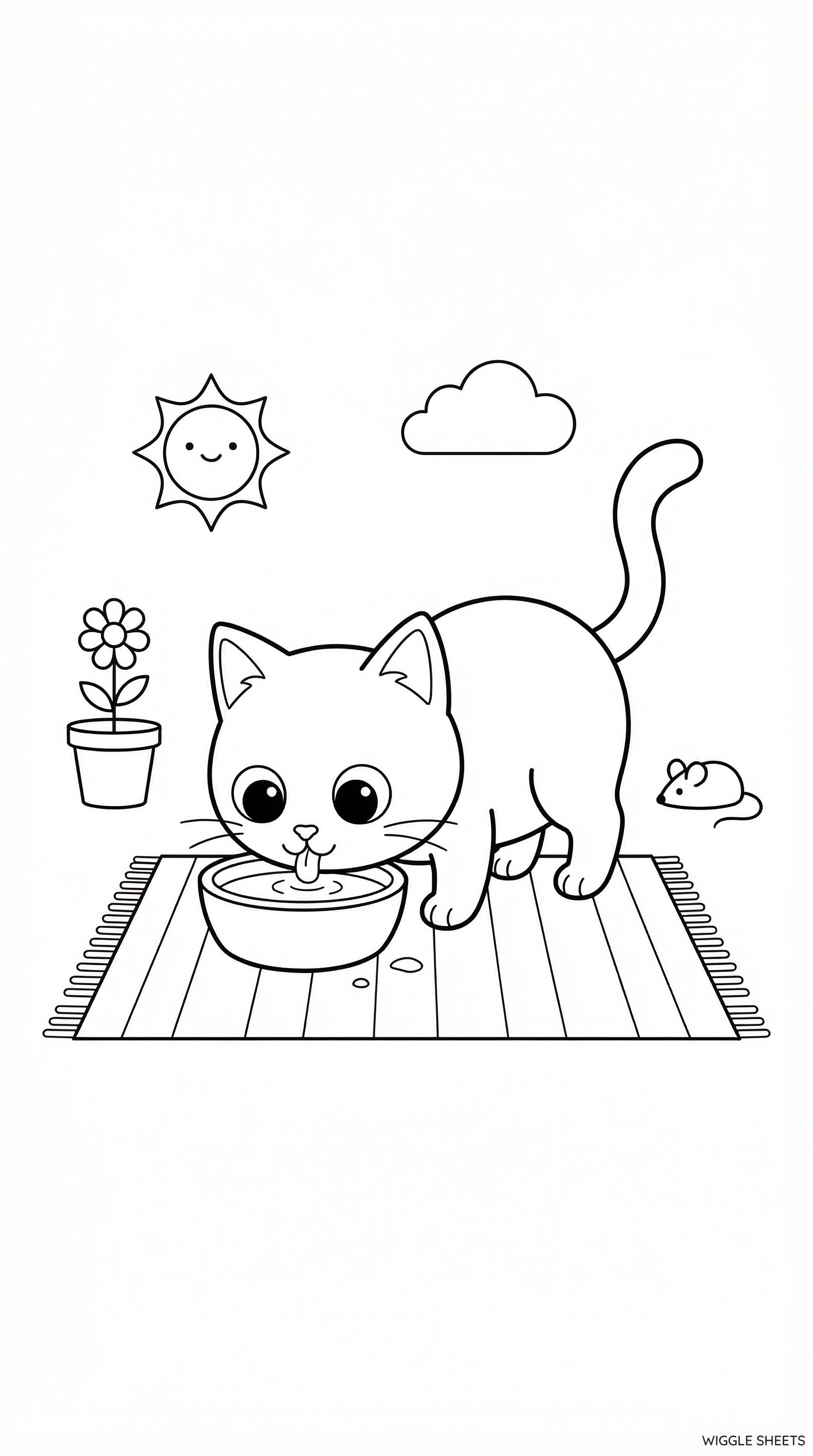 Cat Drinking Coloring Page