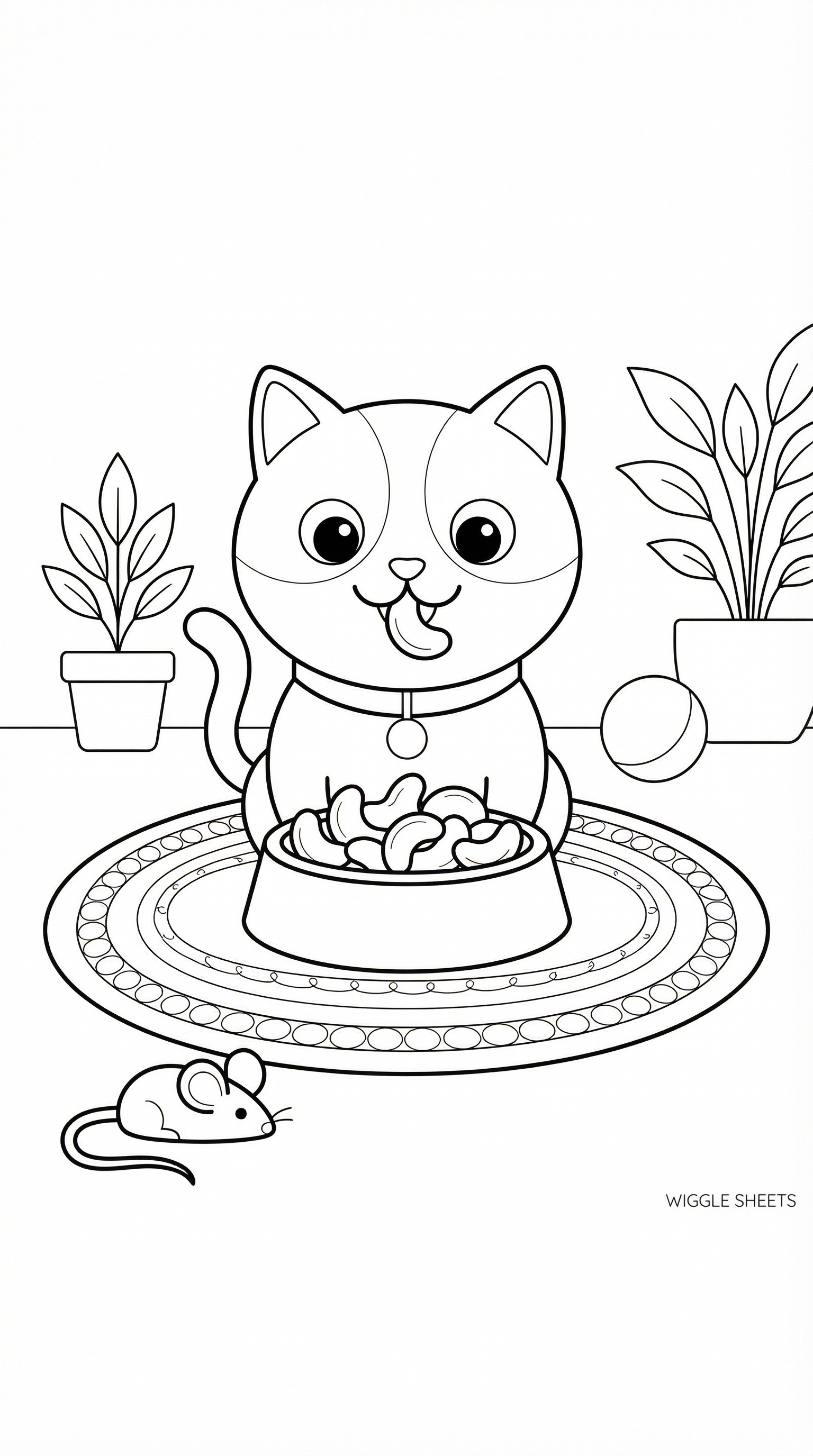 Cat Eating Coloring Page