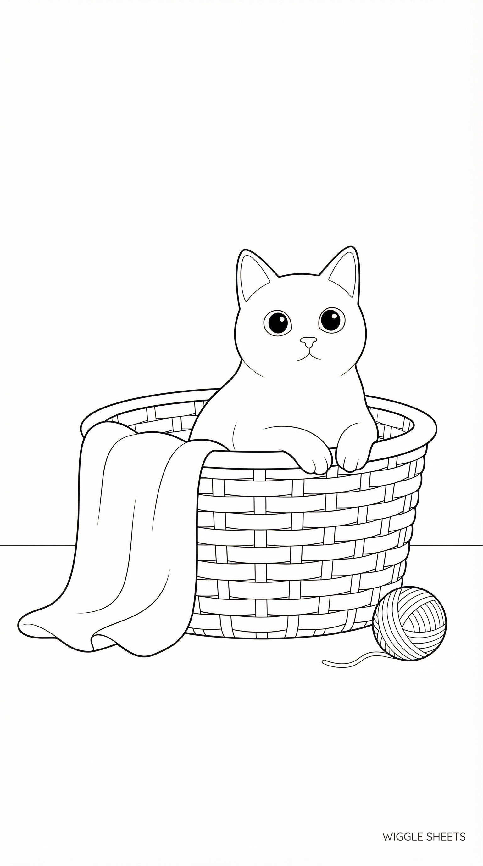 Cat in Basket Coloring Page