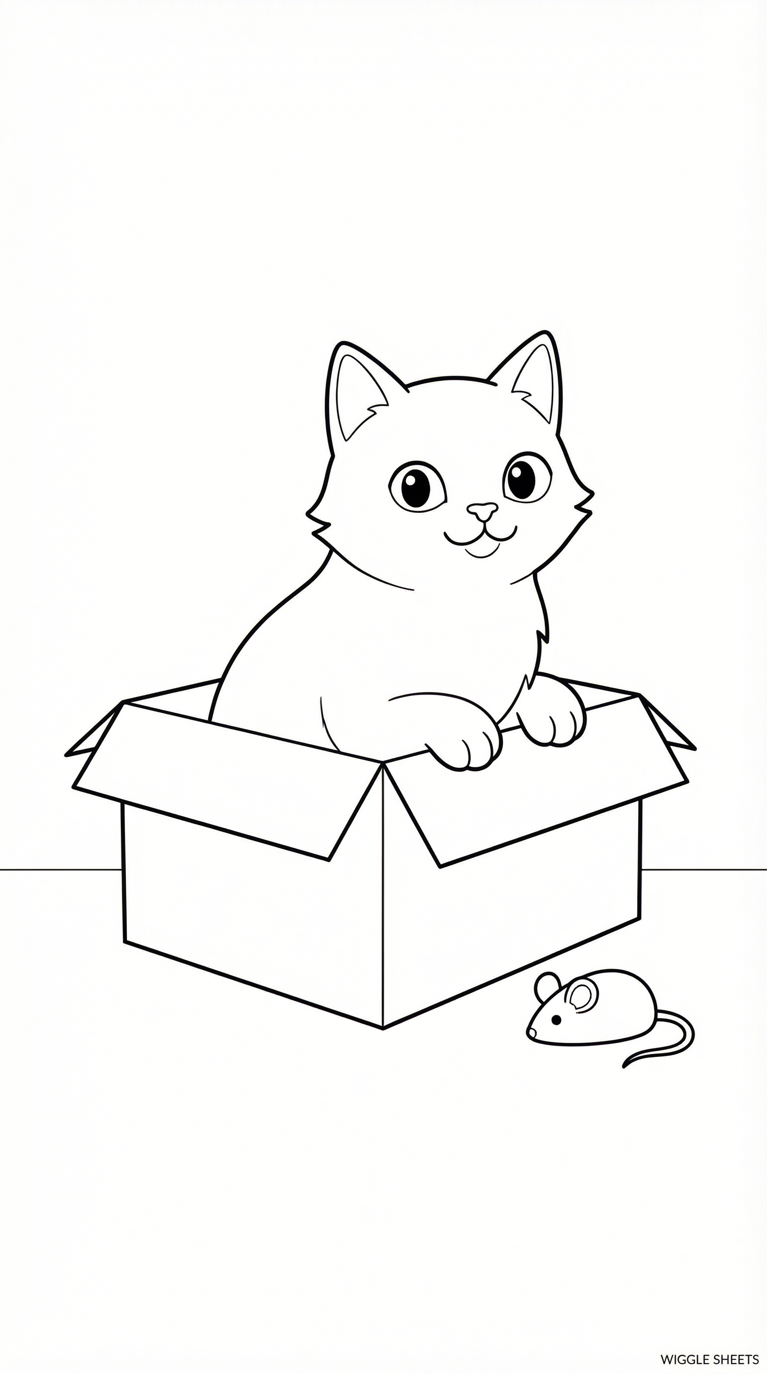 Cat in Box Coloring Page
