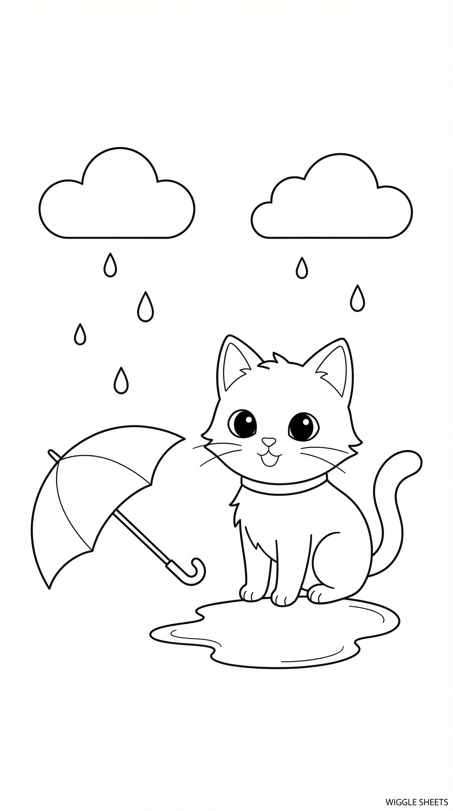 Cat in Rain Coloring Page